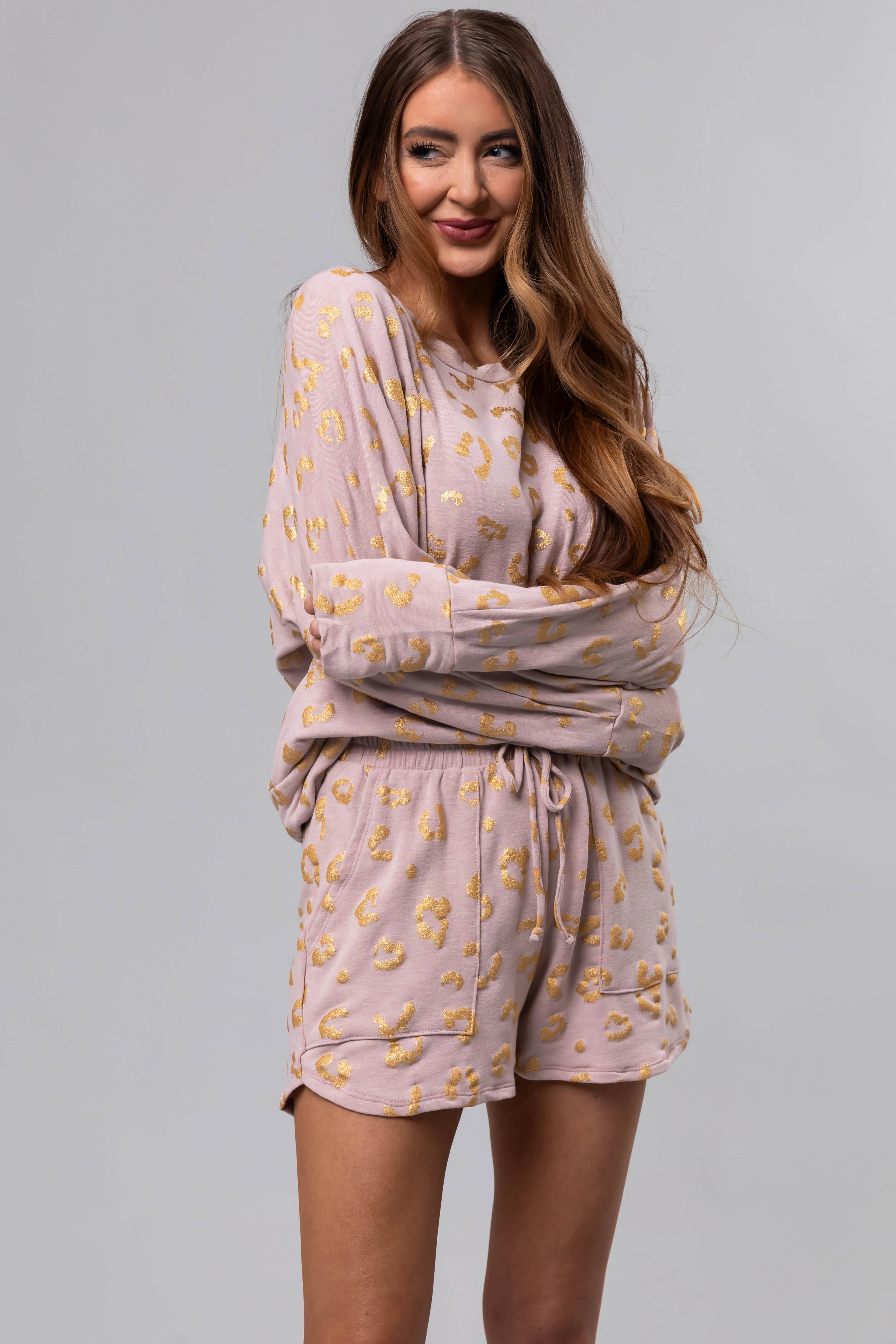 Dusty Blush Leopard Print Smocked Waist Shorts - LD SALE