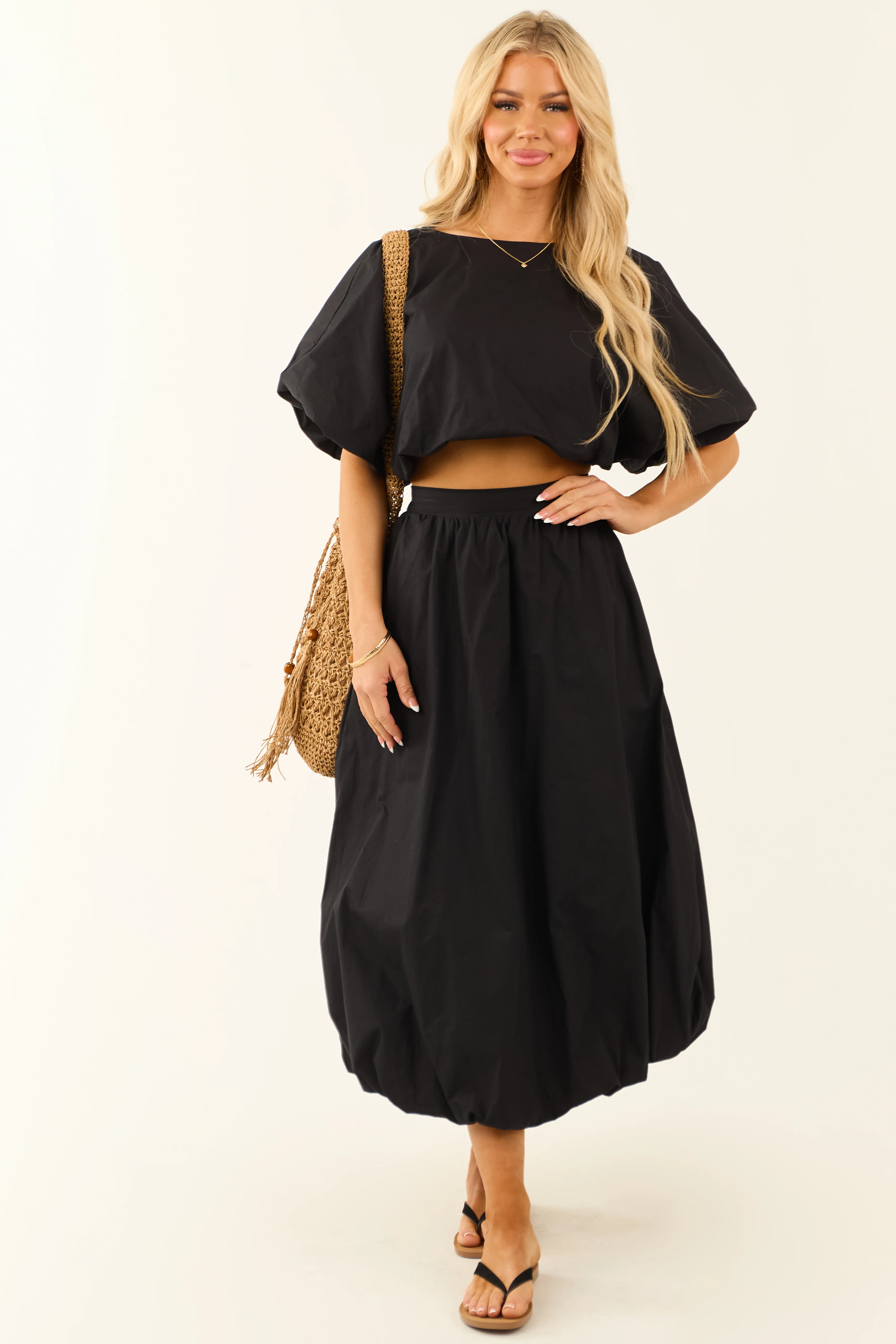 Charcoal Bubble Sleeve and Bubble Hem Skirt Set - LD SALE