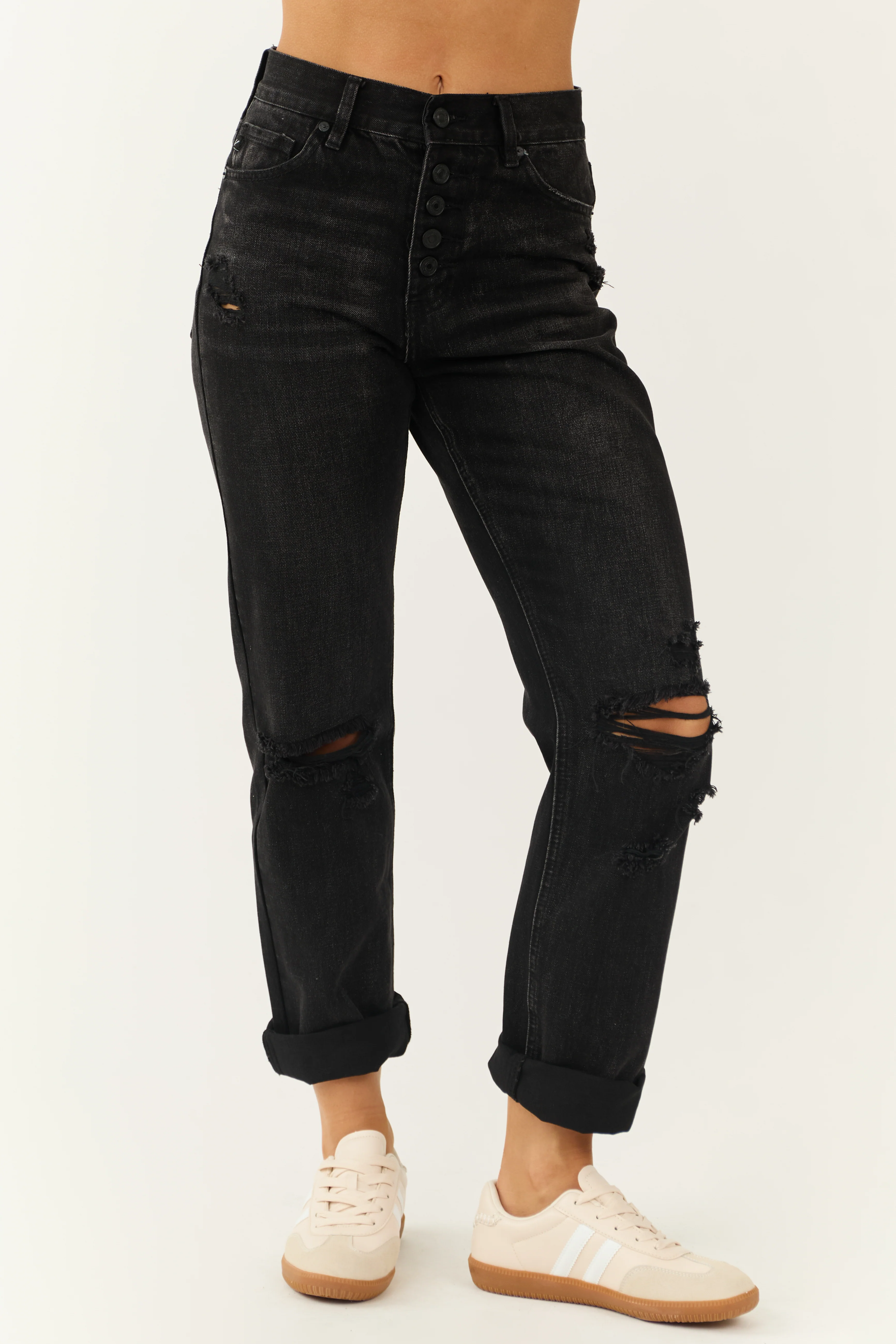KanCan Charcoal Washed Distressed Straight Jeans - LD SALE