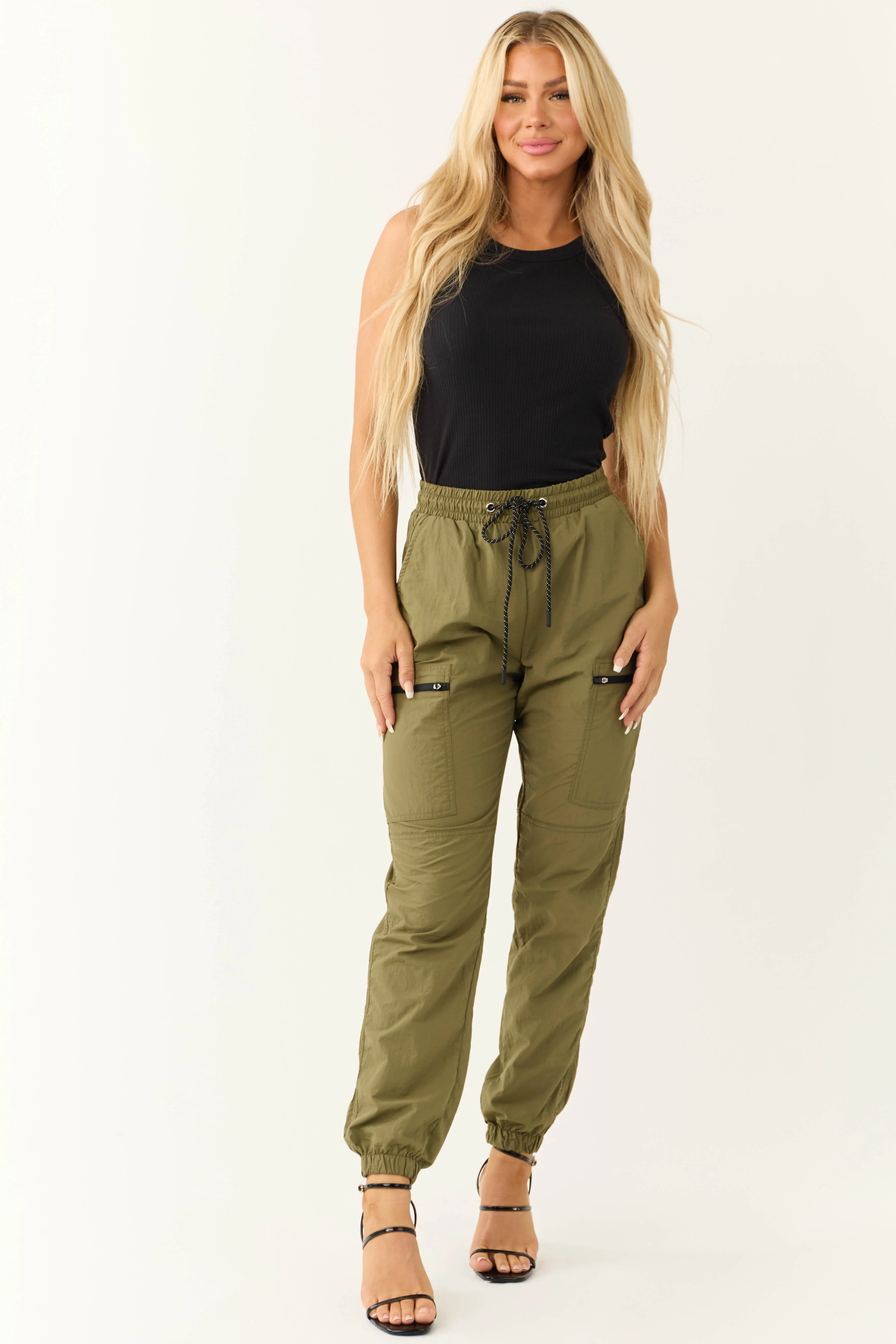 Olive Zipper Pocket Windbreaker Joggers - LD SALE