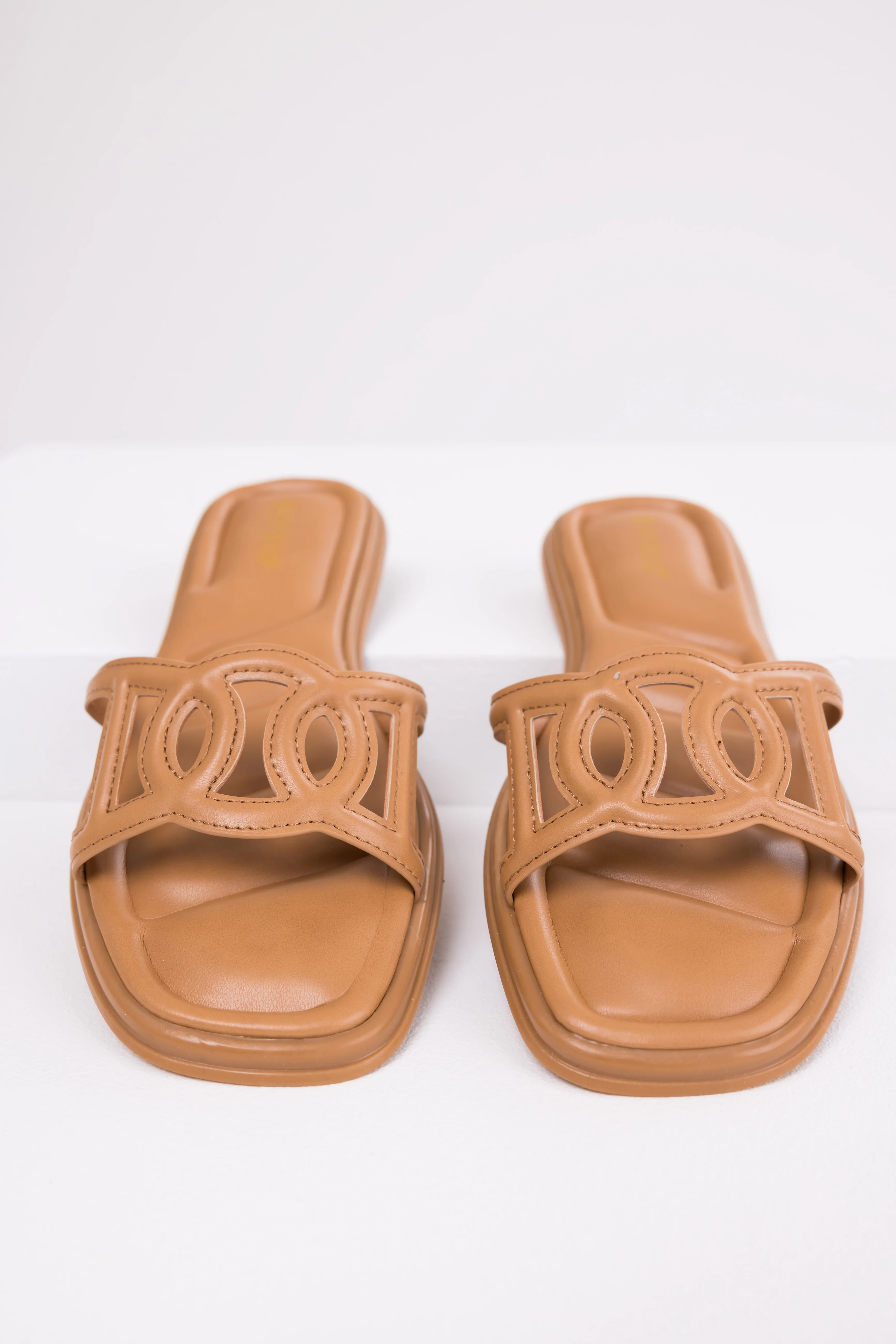 Brown Sugar Open Square Toe Flat Sandals - LD SALE