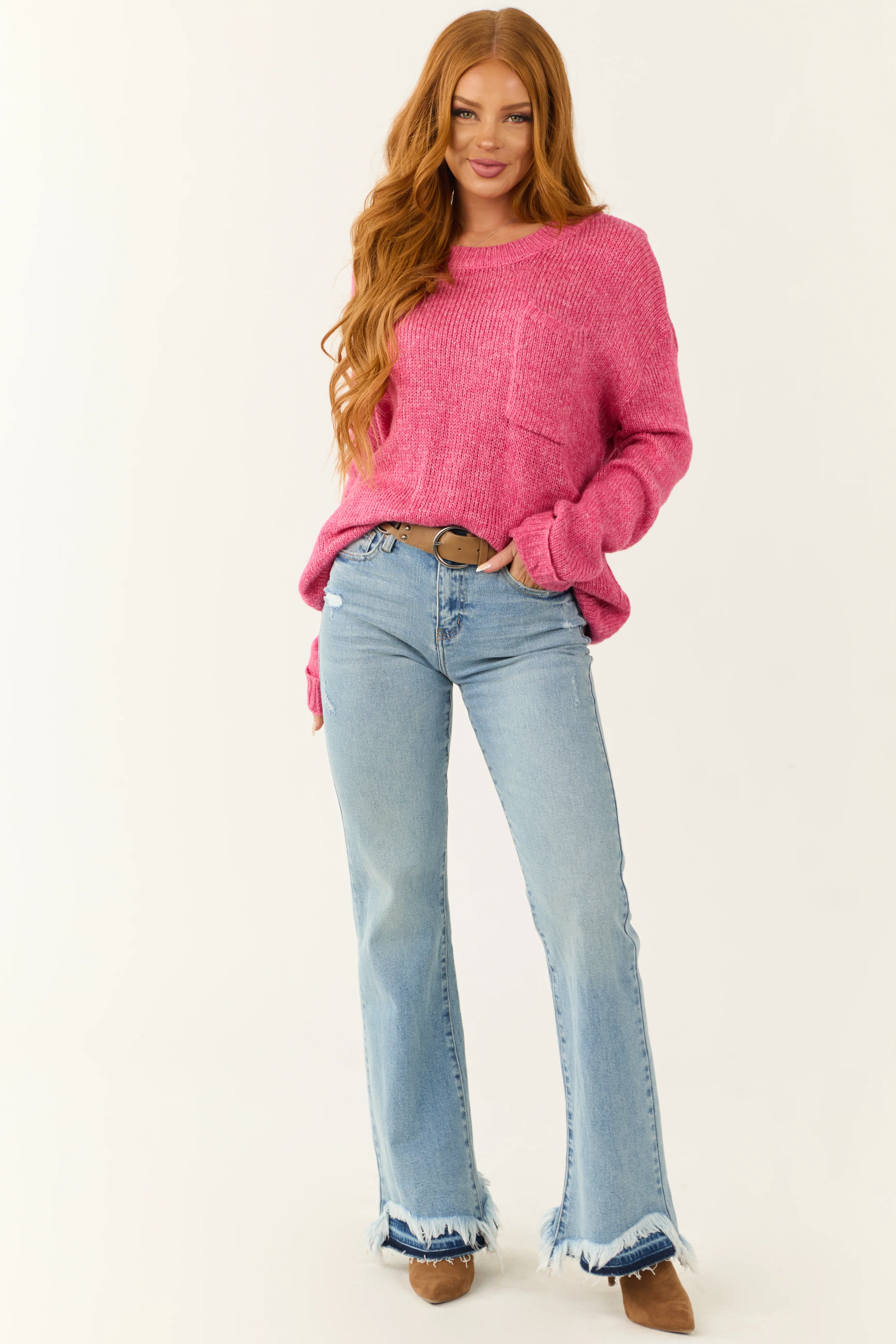 Punch Chest Pocket Cuffed Sleeve Sweater - LD SALE