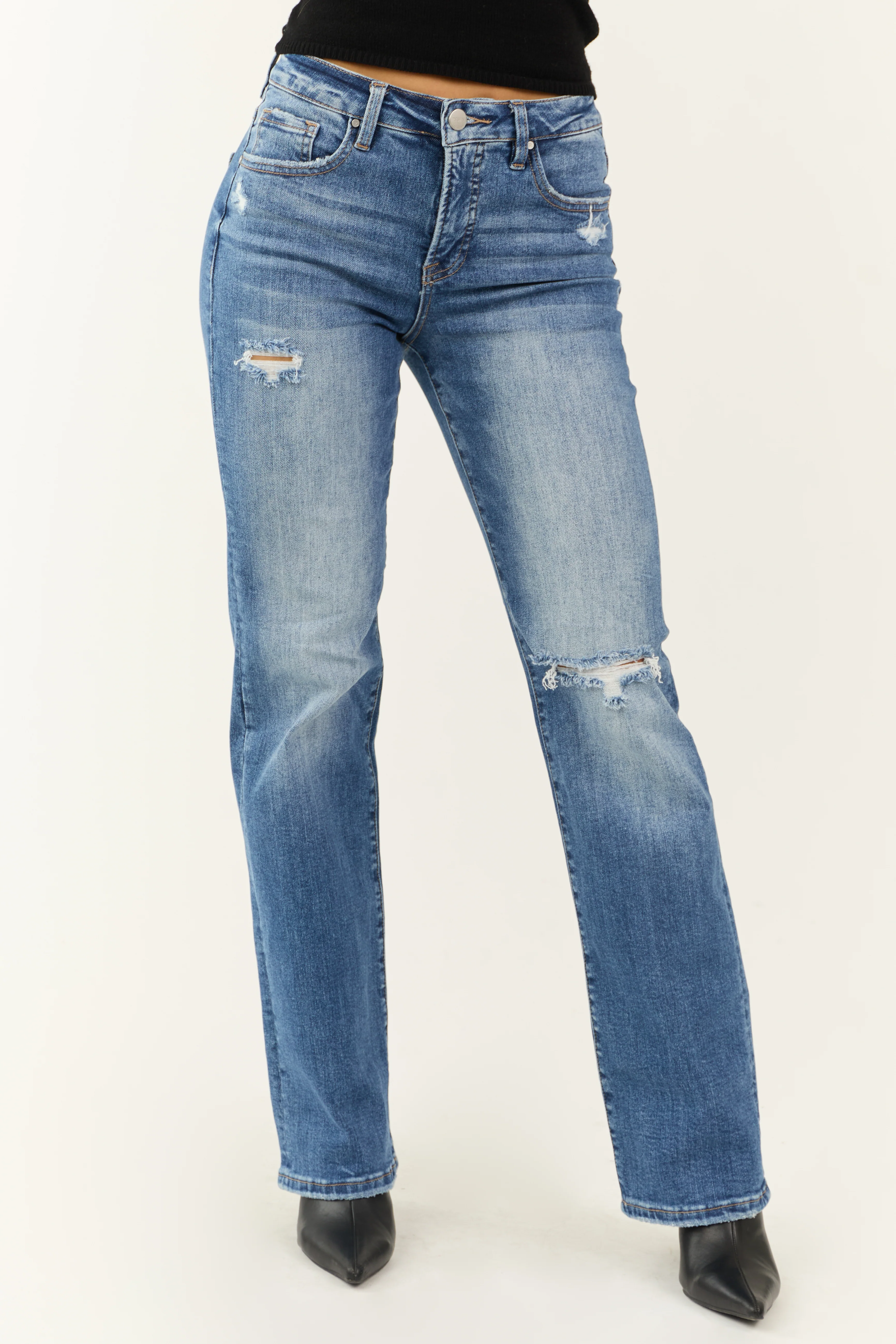 Risen Medium Wash Tummy Control Straight Jeans - LD SALE