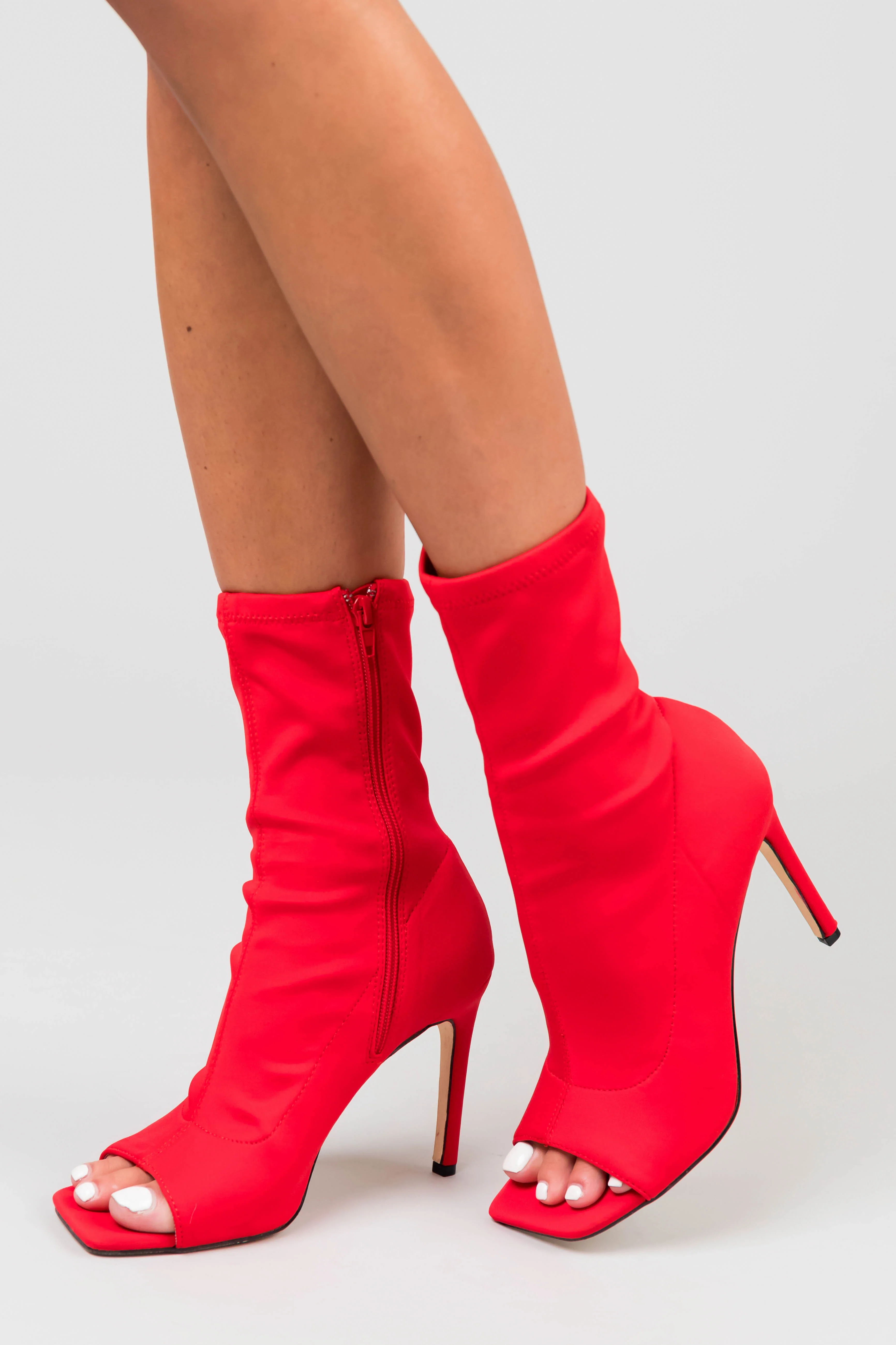 Scarlet Open Toe Stretchy Knit Stiletto Booties - LD SALE