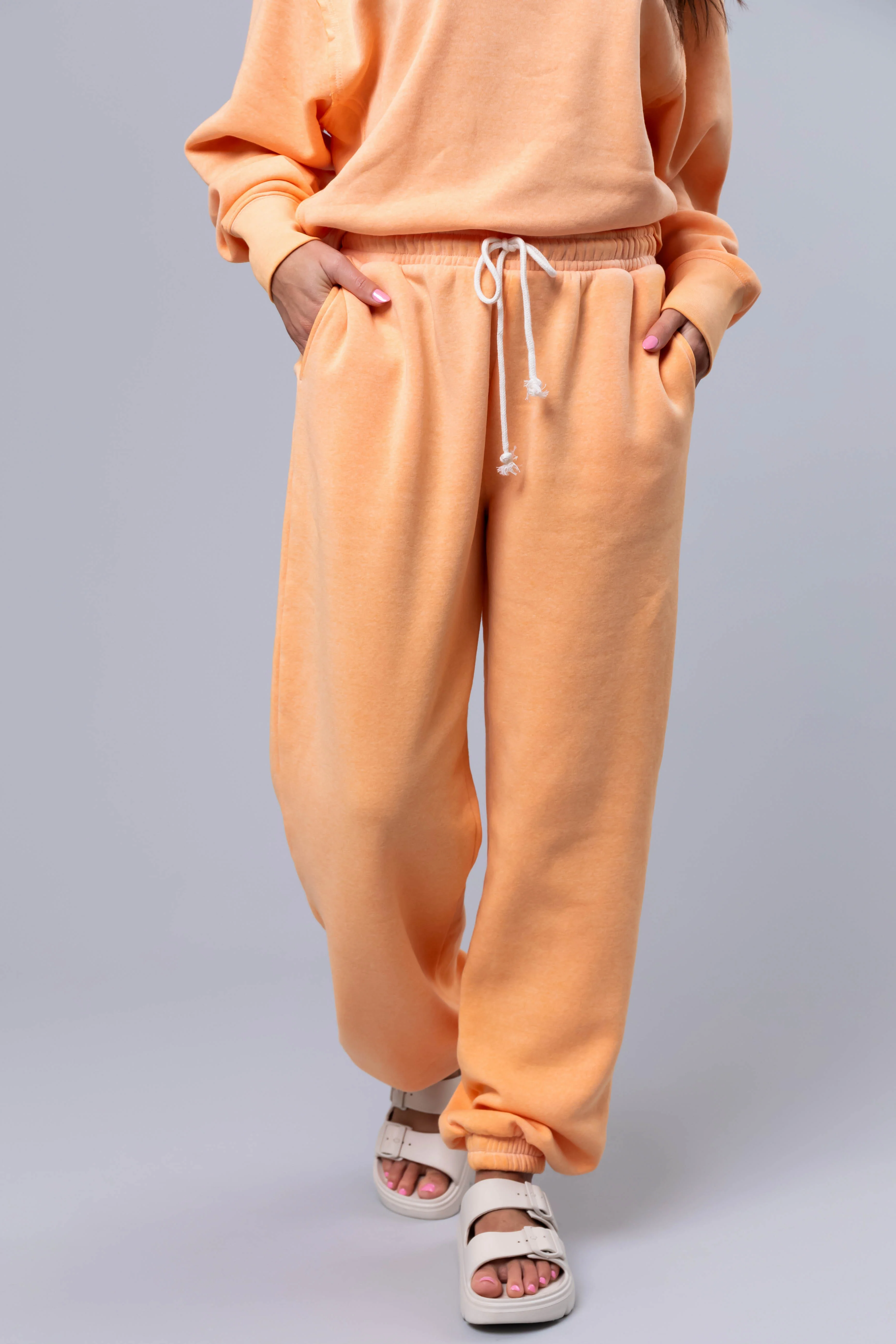 Bright Melon Washed High Rise Drawstring Joggers - LD SALE