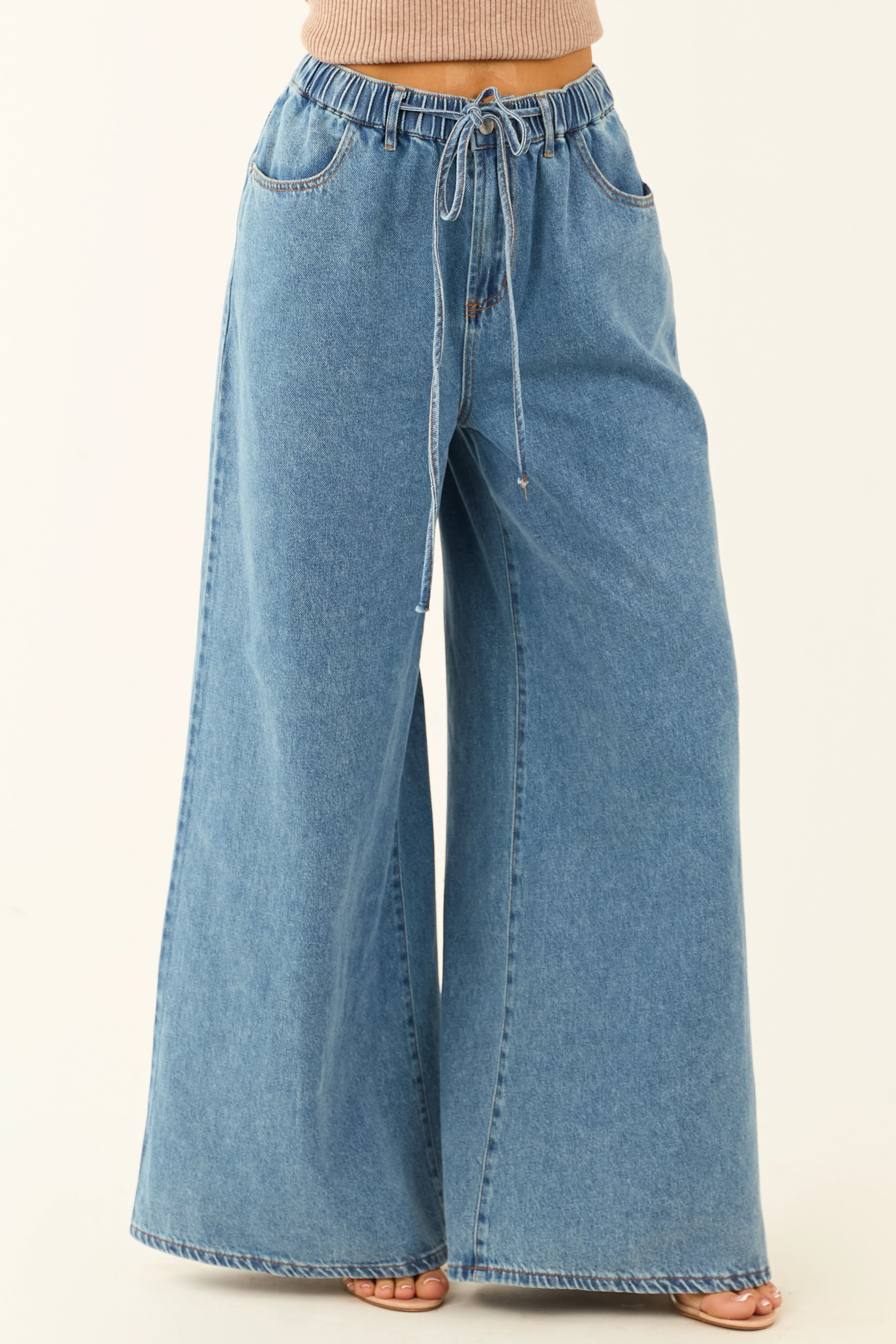 Flying Tomato Medium Wash Super Wide Leg Denim Pants - LD SALE