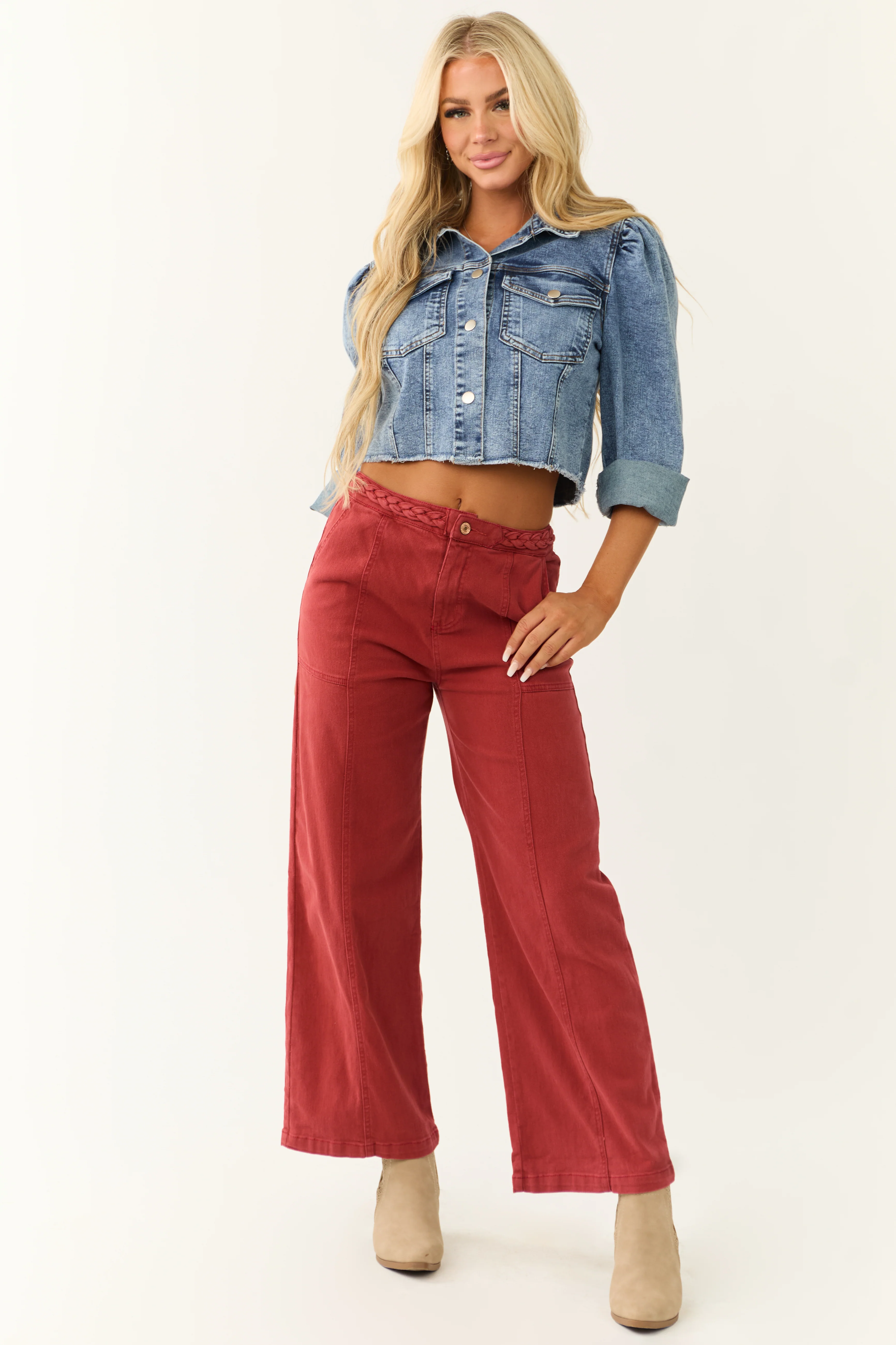 Faded Sangria Wide Leg Cropped Pants - LD SALE