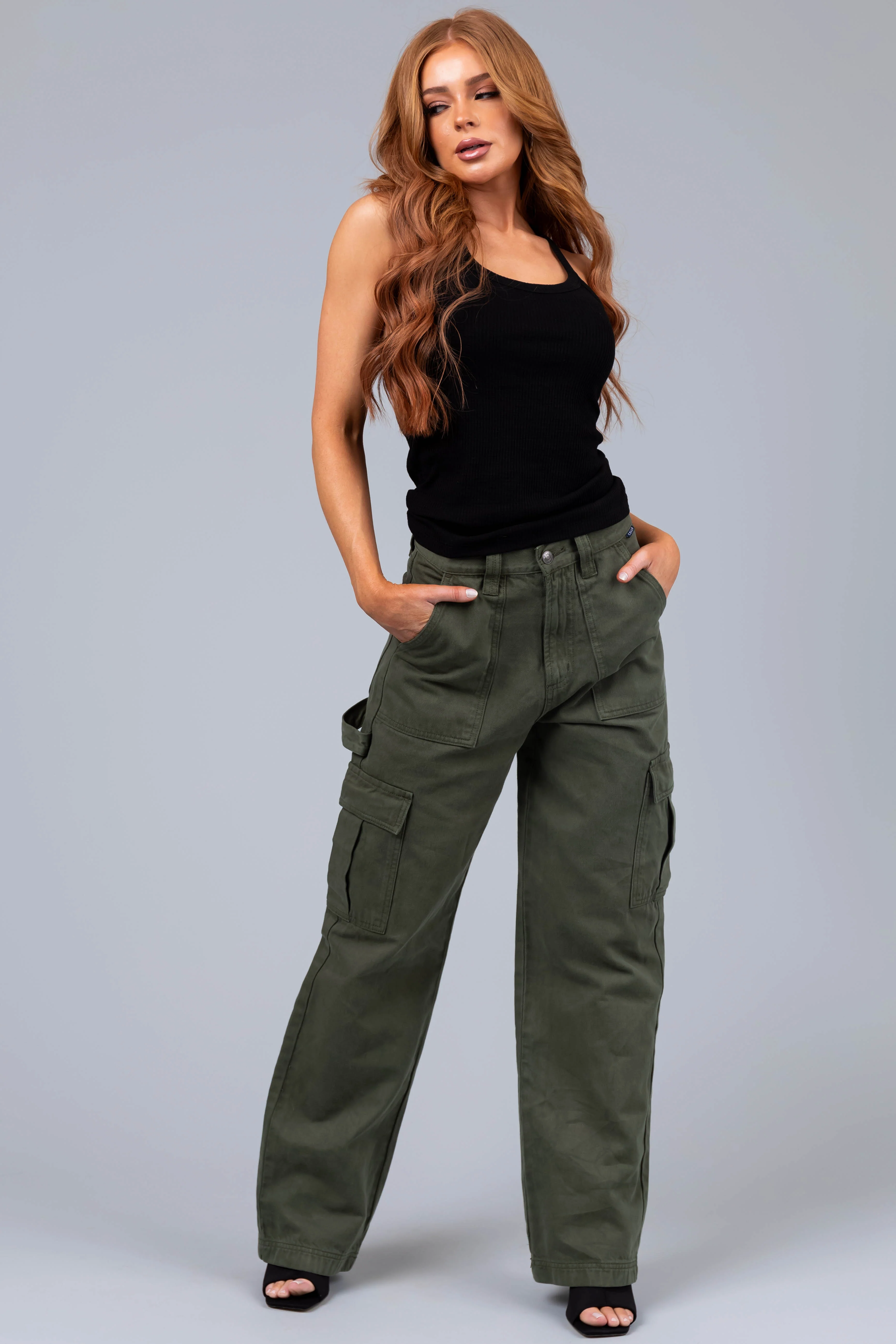 Cello Army Green High Rise Carpenter Jeans - LD SALE