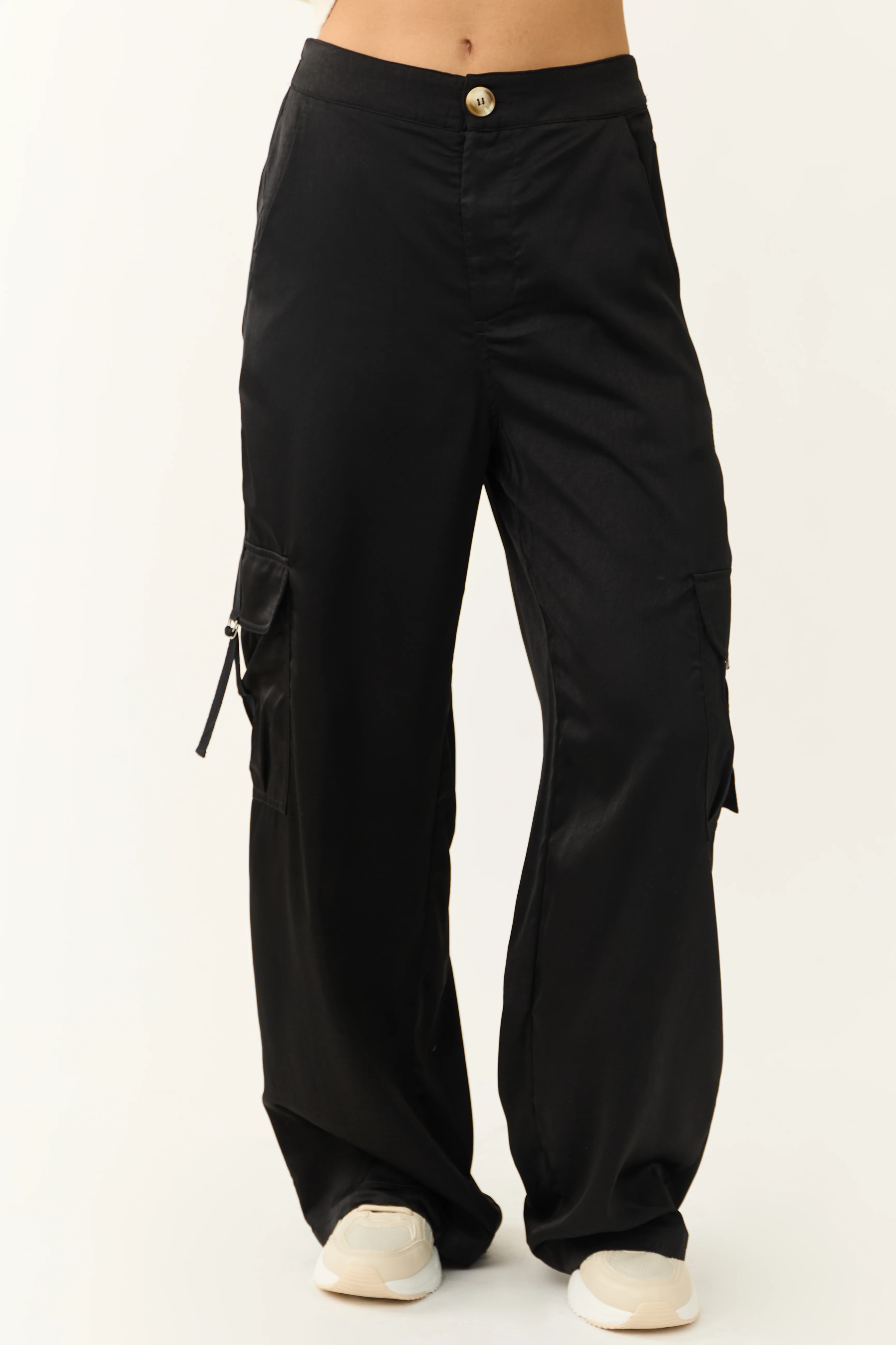 Black Wide Leg Strapped Cargo Pocket Pants - LD SALE