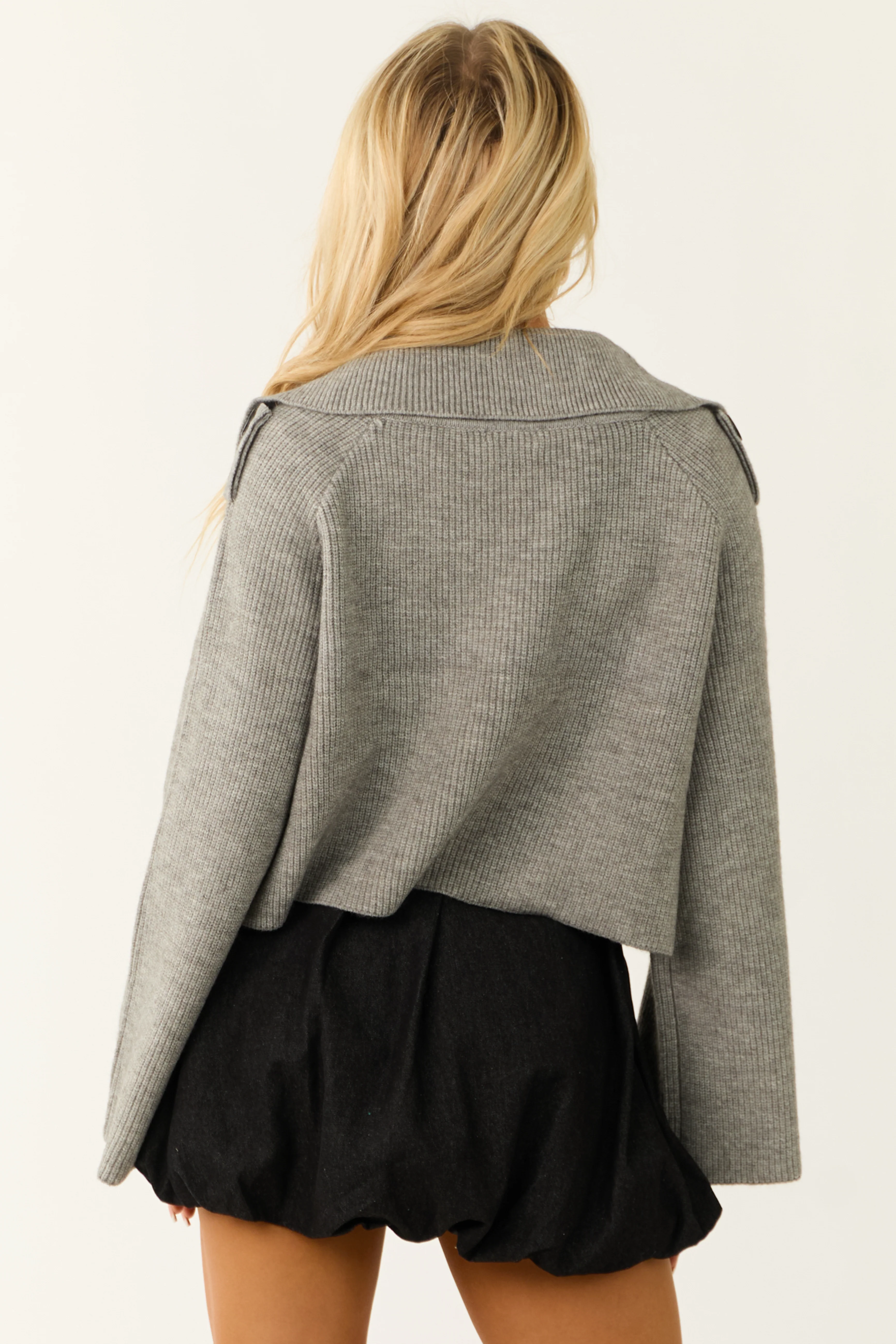 Slate Double Breasted Cropped Ribbed Knit Coat - LD SALE