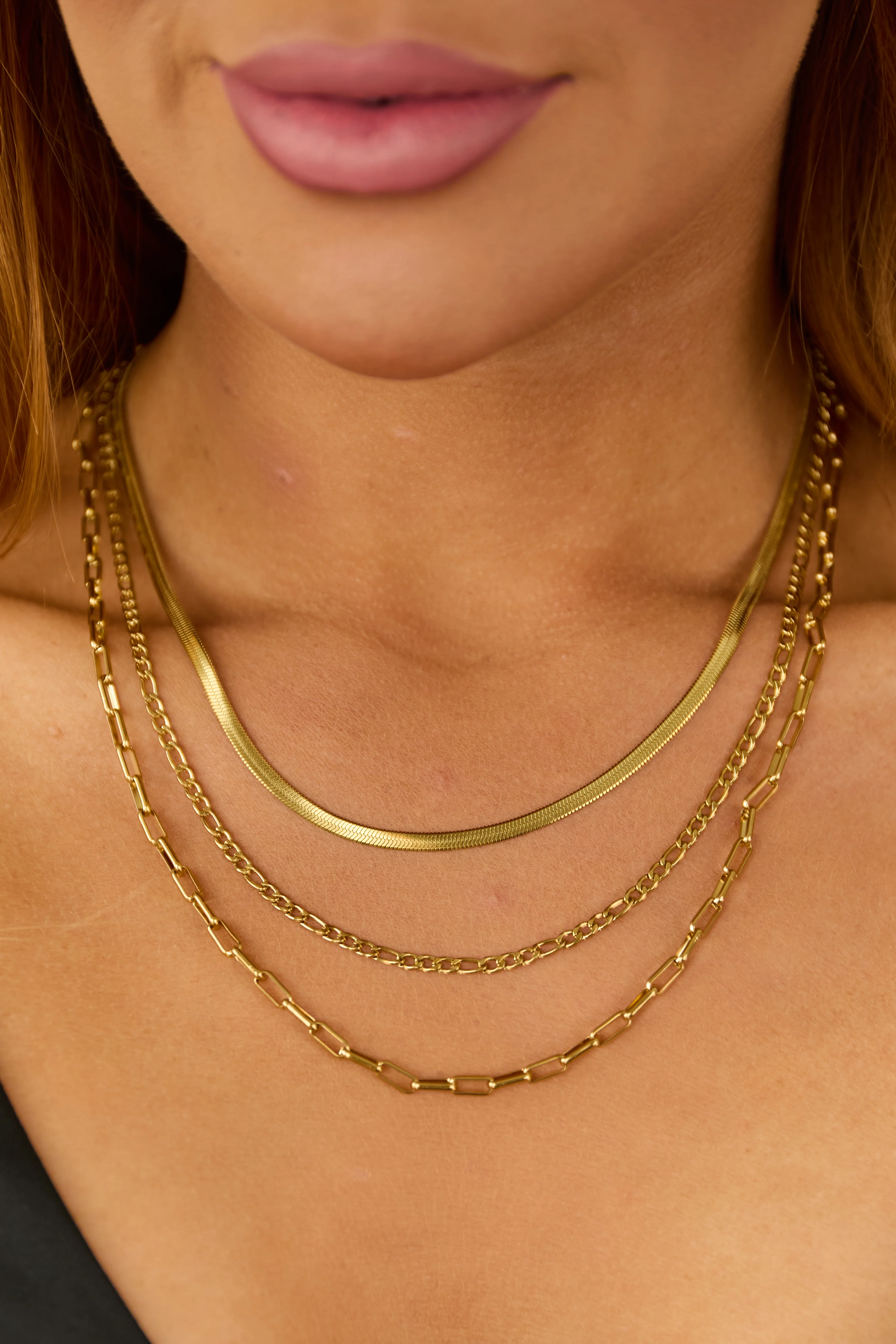 Gold 3 Layer Multi Style Chain Necklace - LD SALE