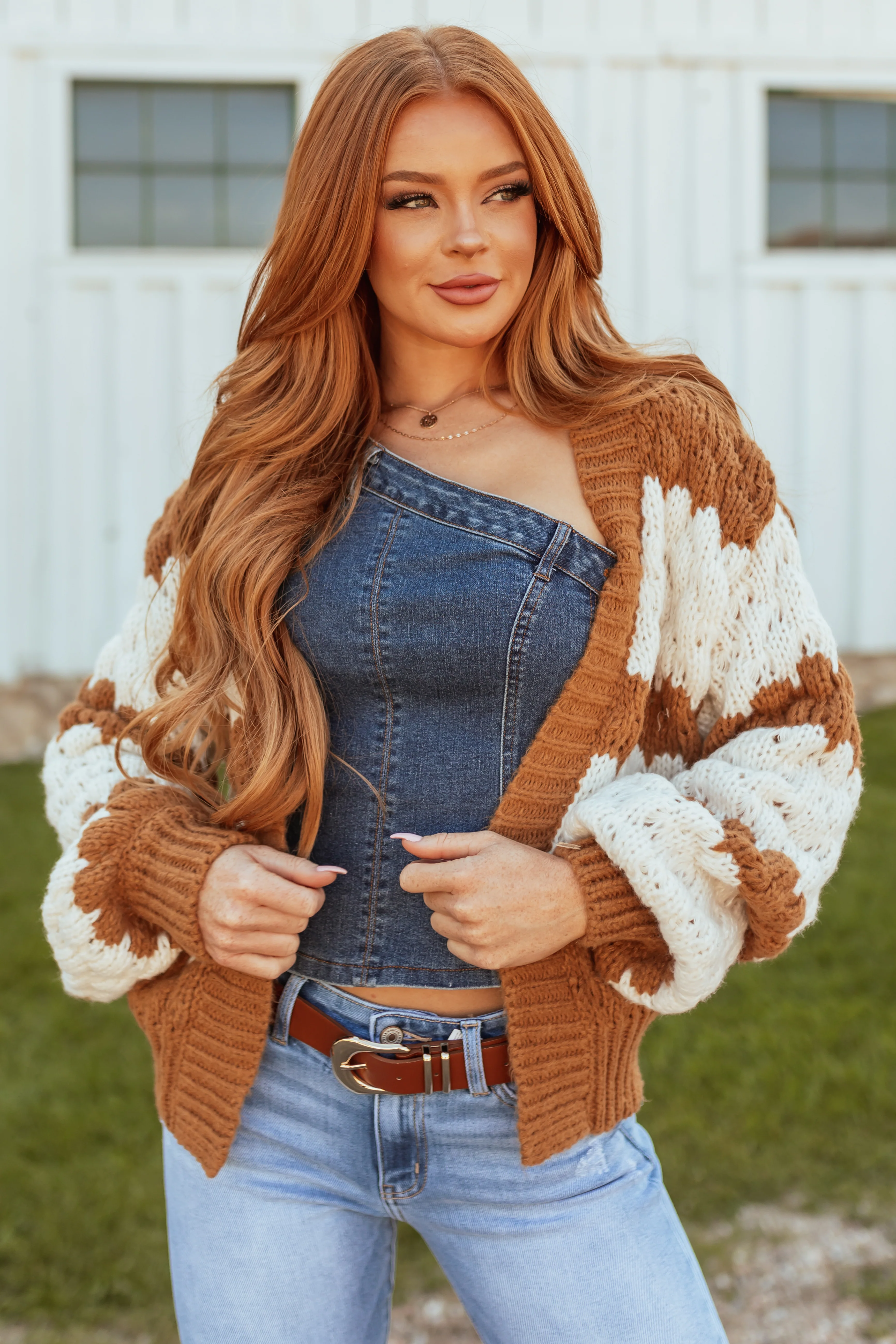 Brown Sugar Striped Long Sleeve Open Cardigan - LD SALE