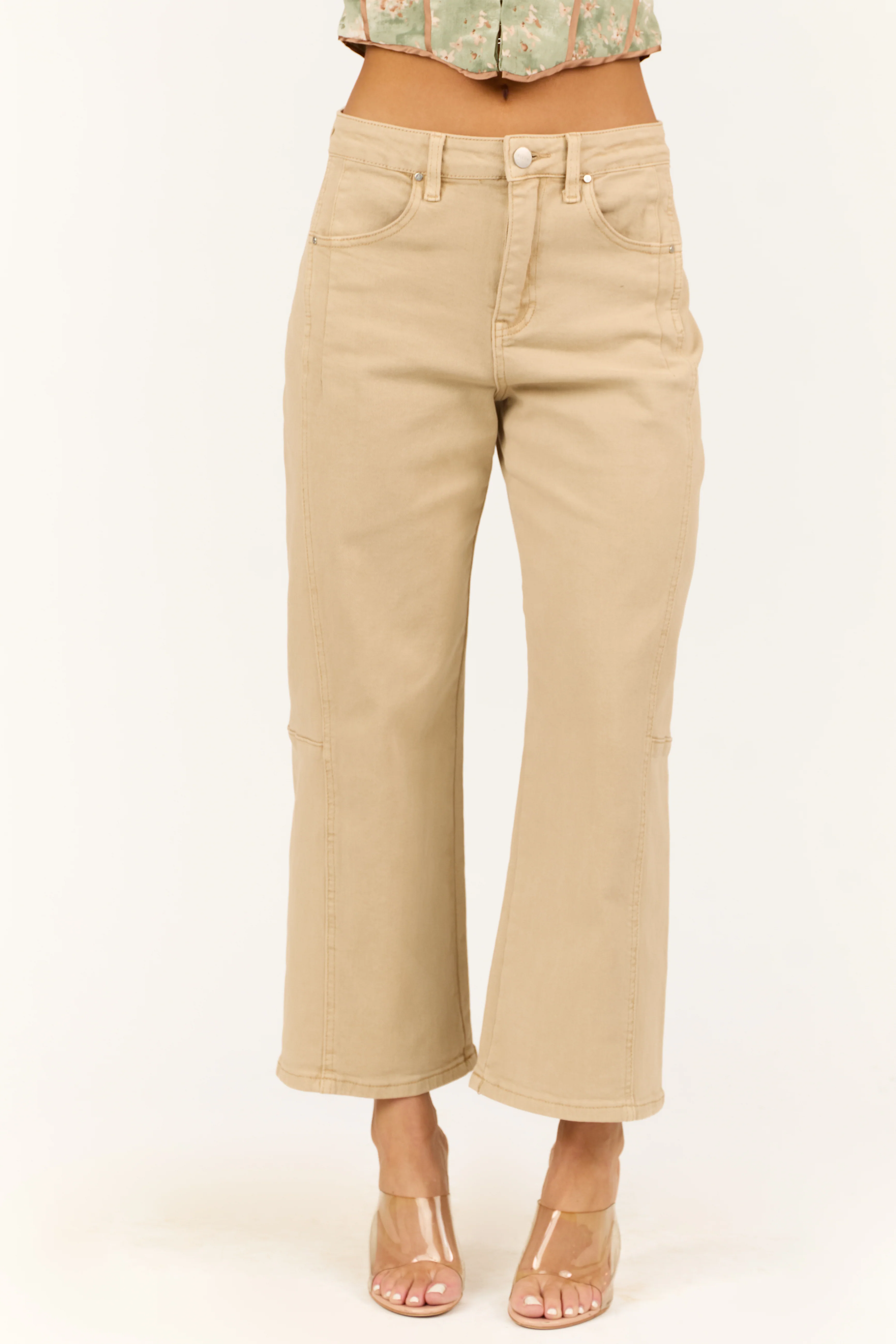 Risen Sand Wide Leg High Rise Cropped Jeans - LD SALE