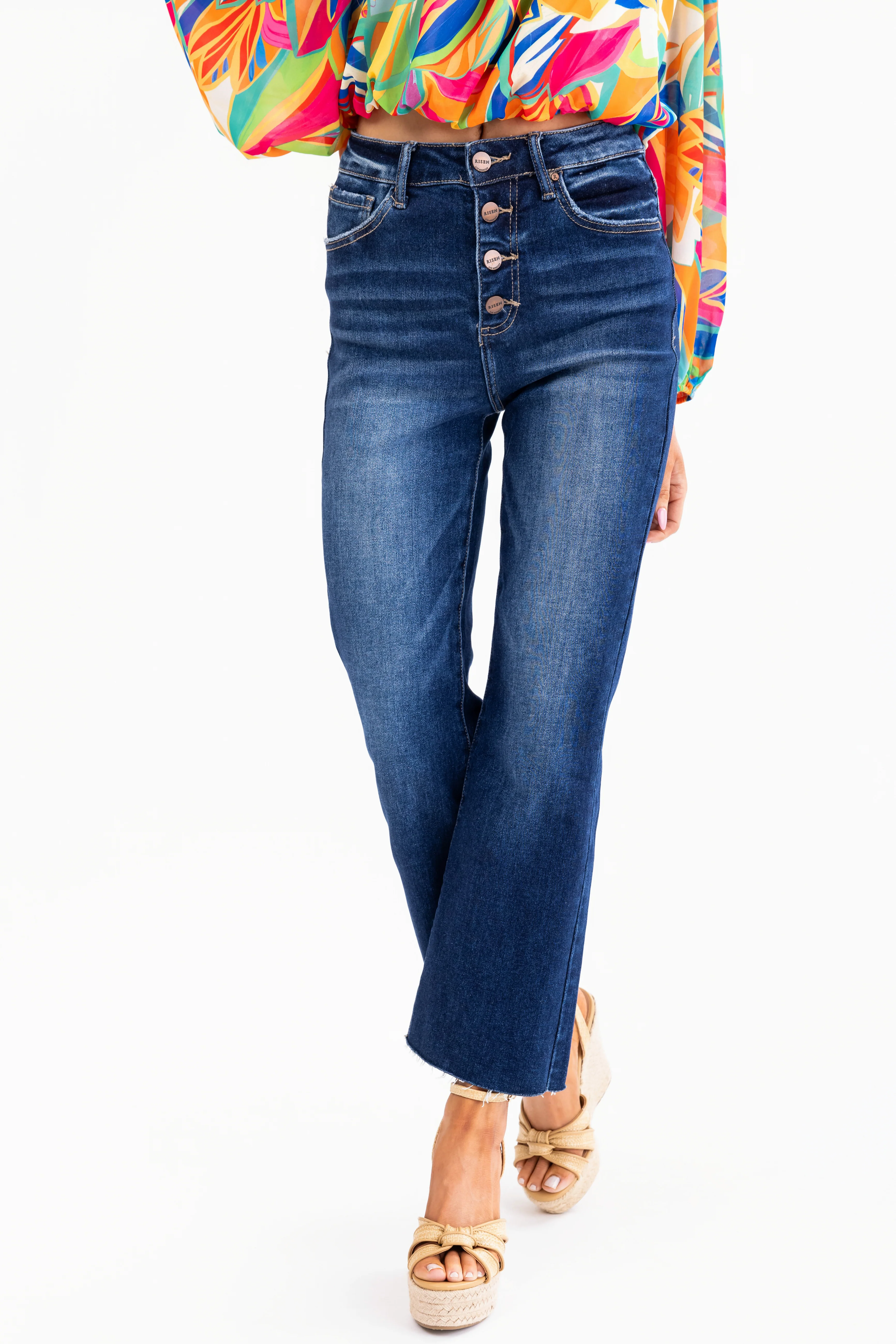 Risen Dark Wash High Rise Ankle Flare Jeans - LD SALE