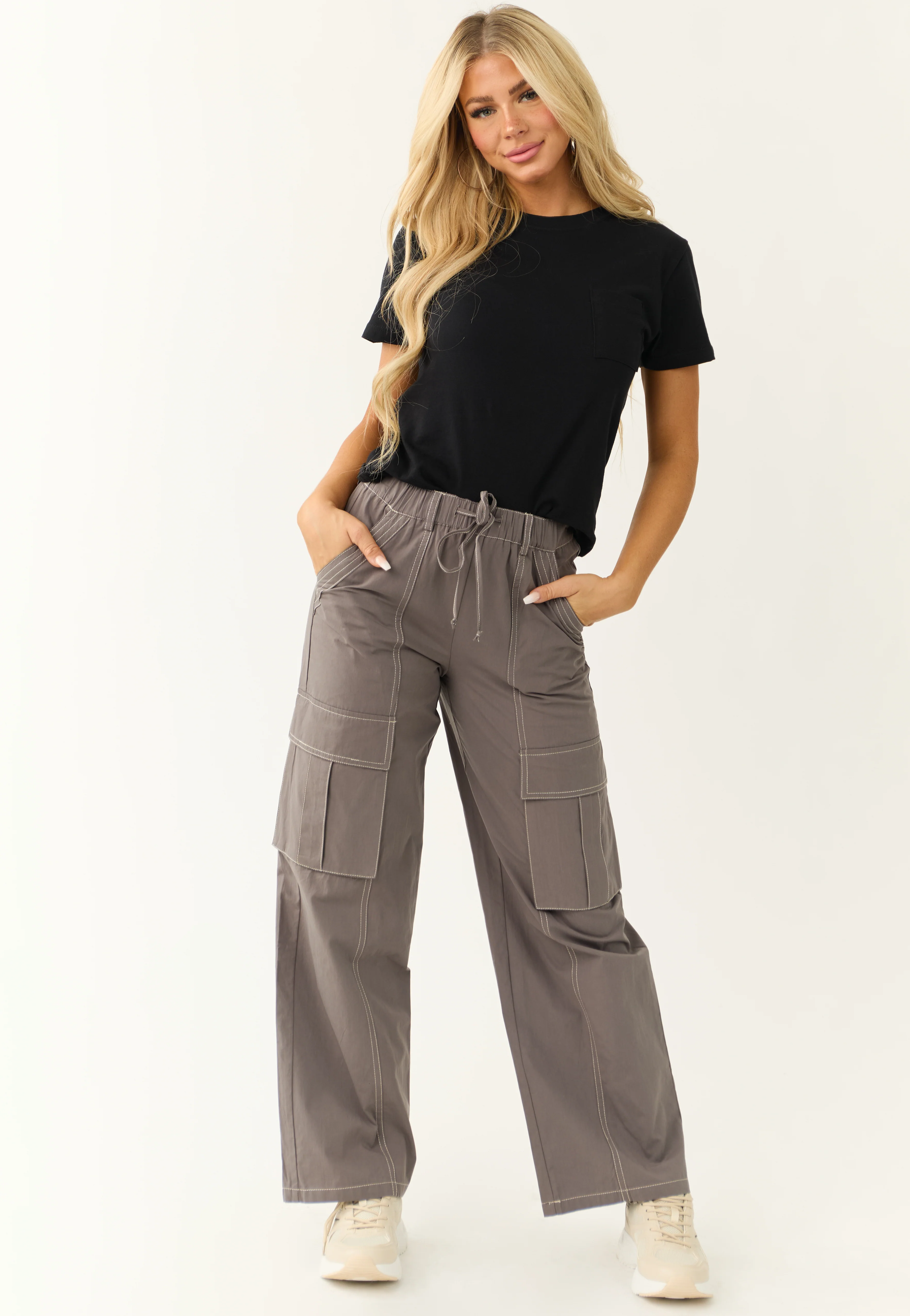 Graphite Exposed Seam Wide Leg Cargo Pants - LD SALE