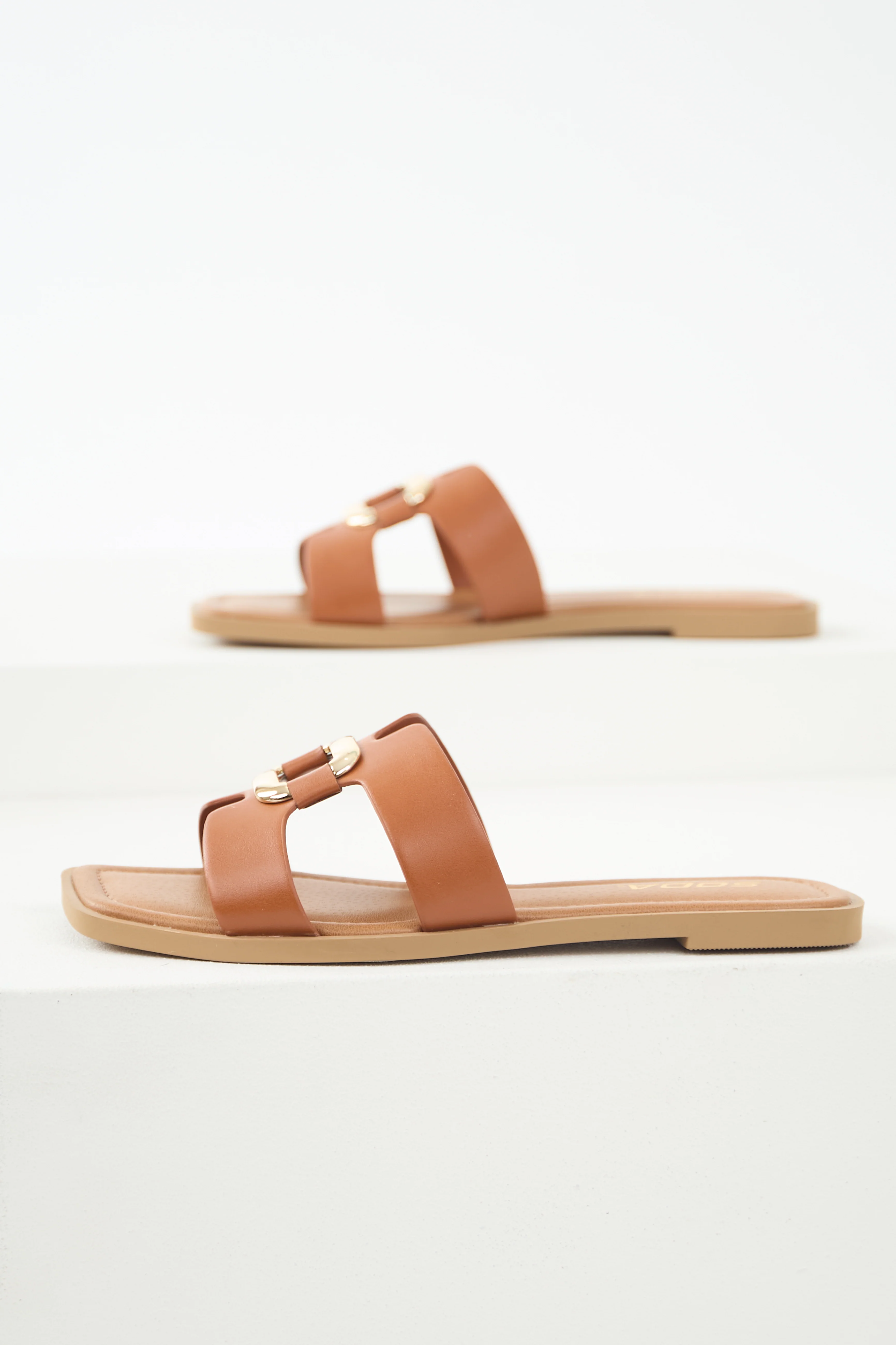 Cinnamon Gold Buckle Open Toe Sandals - LD SALE
