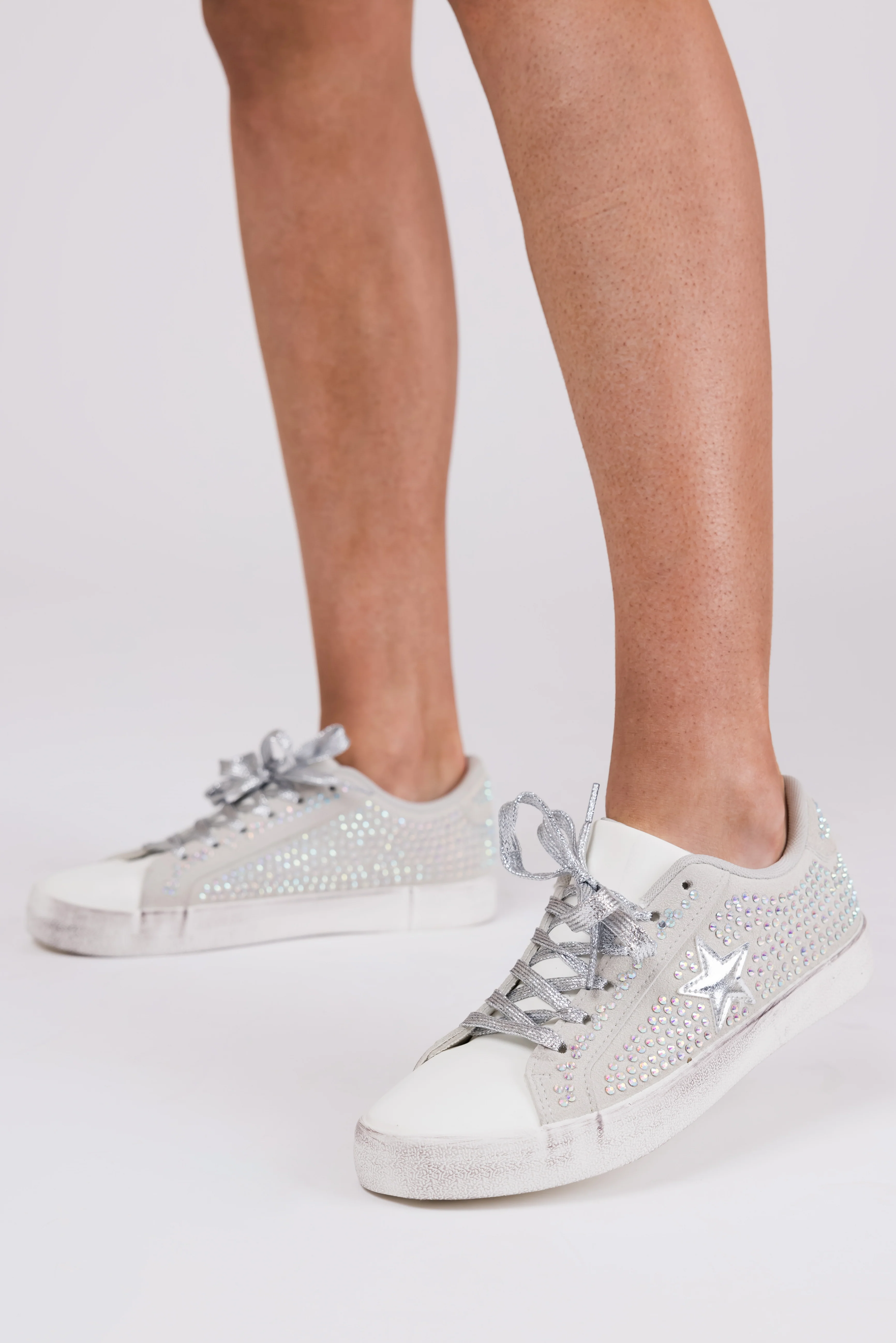 Grey Distressed Sole Rhinestone Sneakers - LD SALE