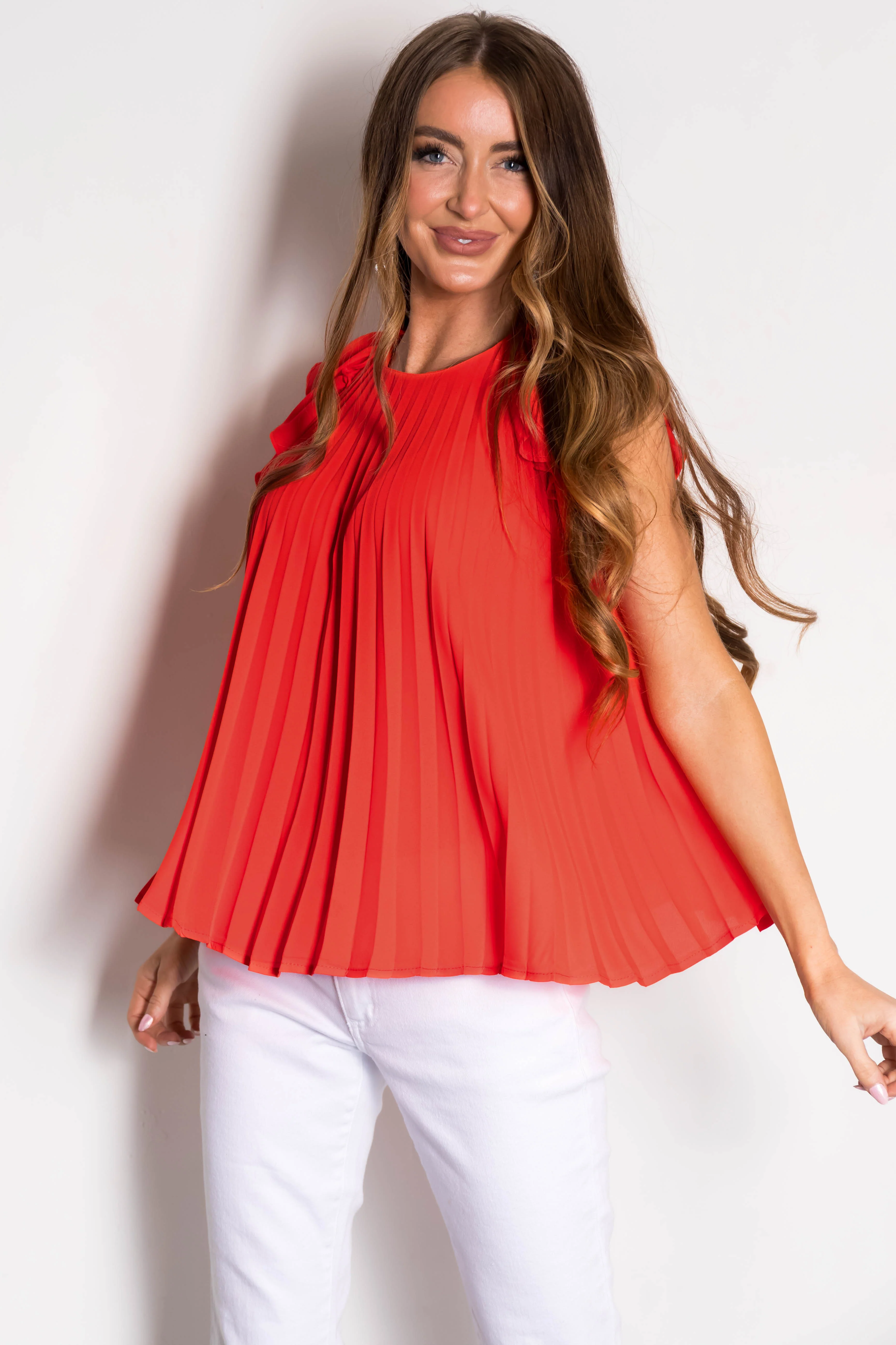 Scarlet Pleated Ruffle Short Sleeve Woven Top - LD SALE