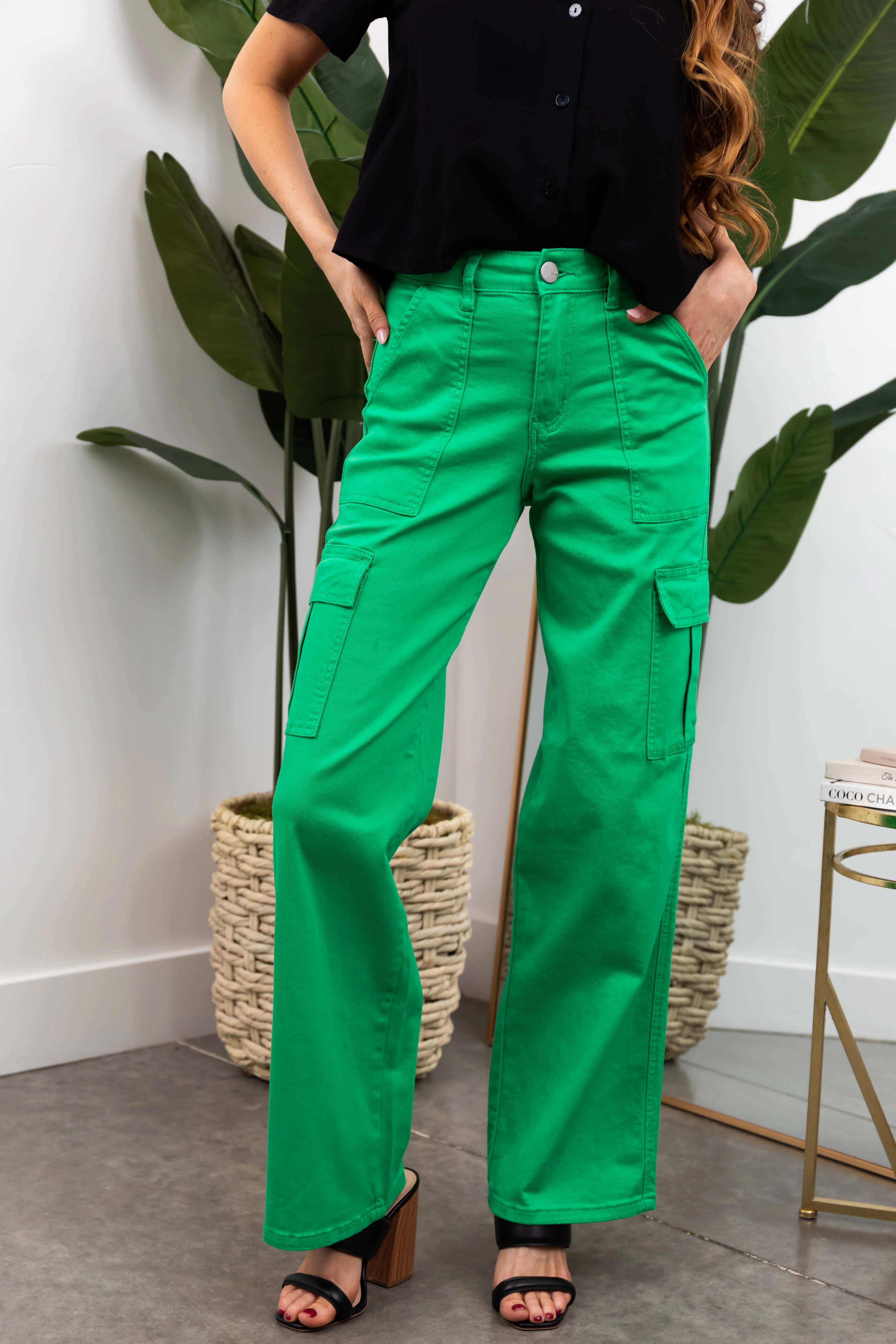 Denim Zone Kelly Green Super Stretchy Cargo Jeans - LD SALE