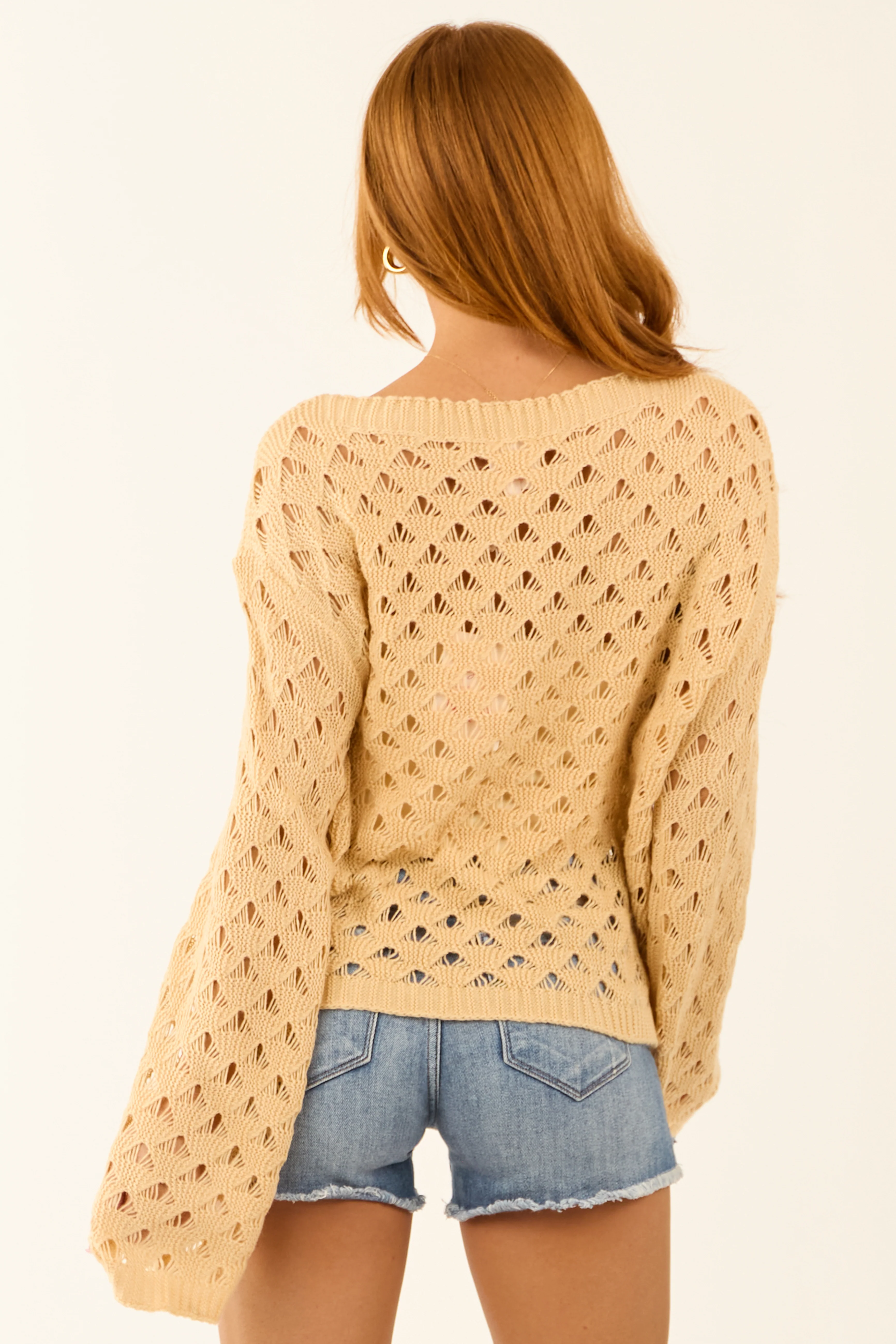 Nude Geometric Open Knit Lightweight Sweater - LD SALE