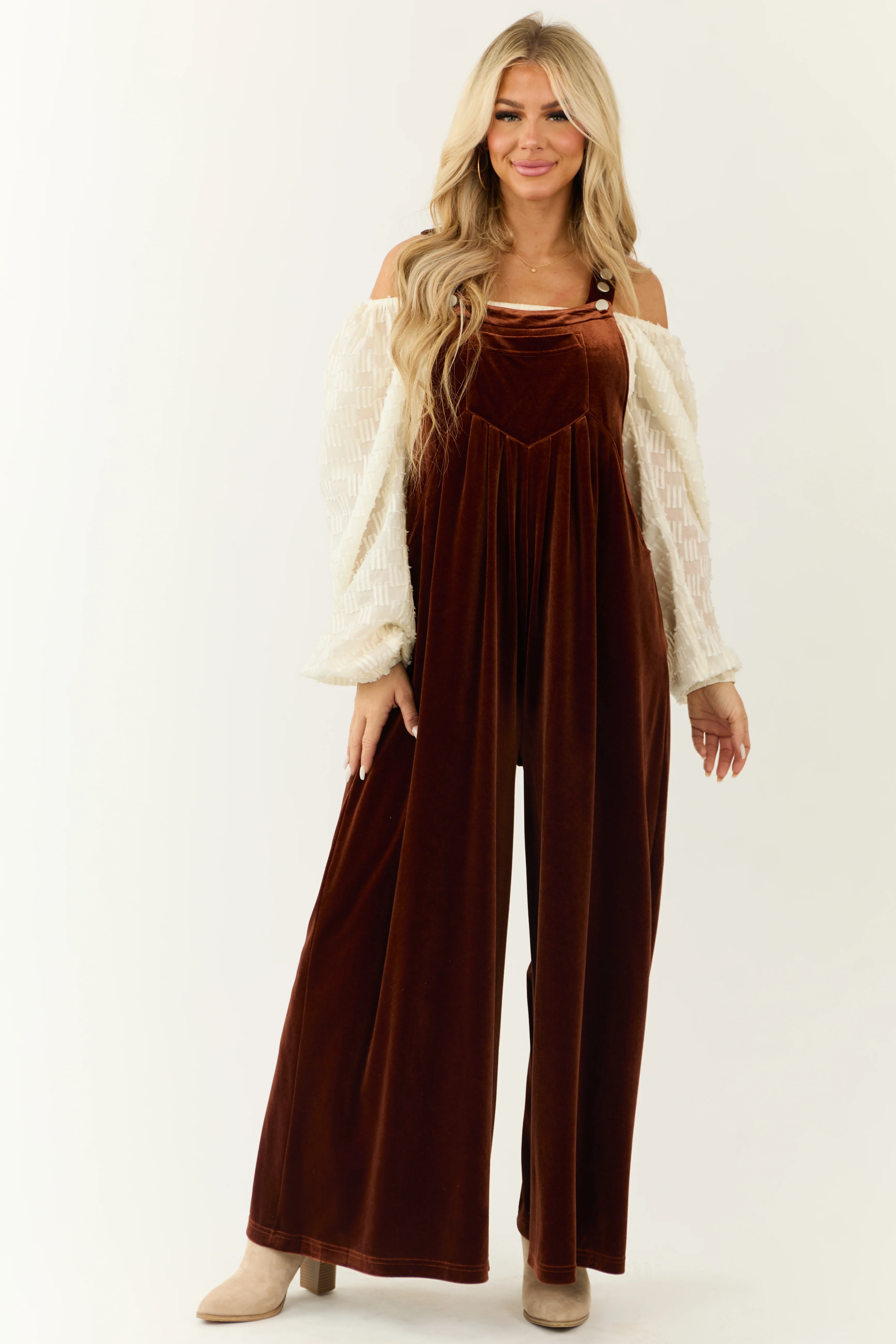 Spice Velvet Wide Leg Overall Jumpsuit - LD SALE