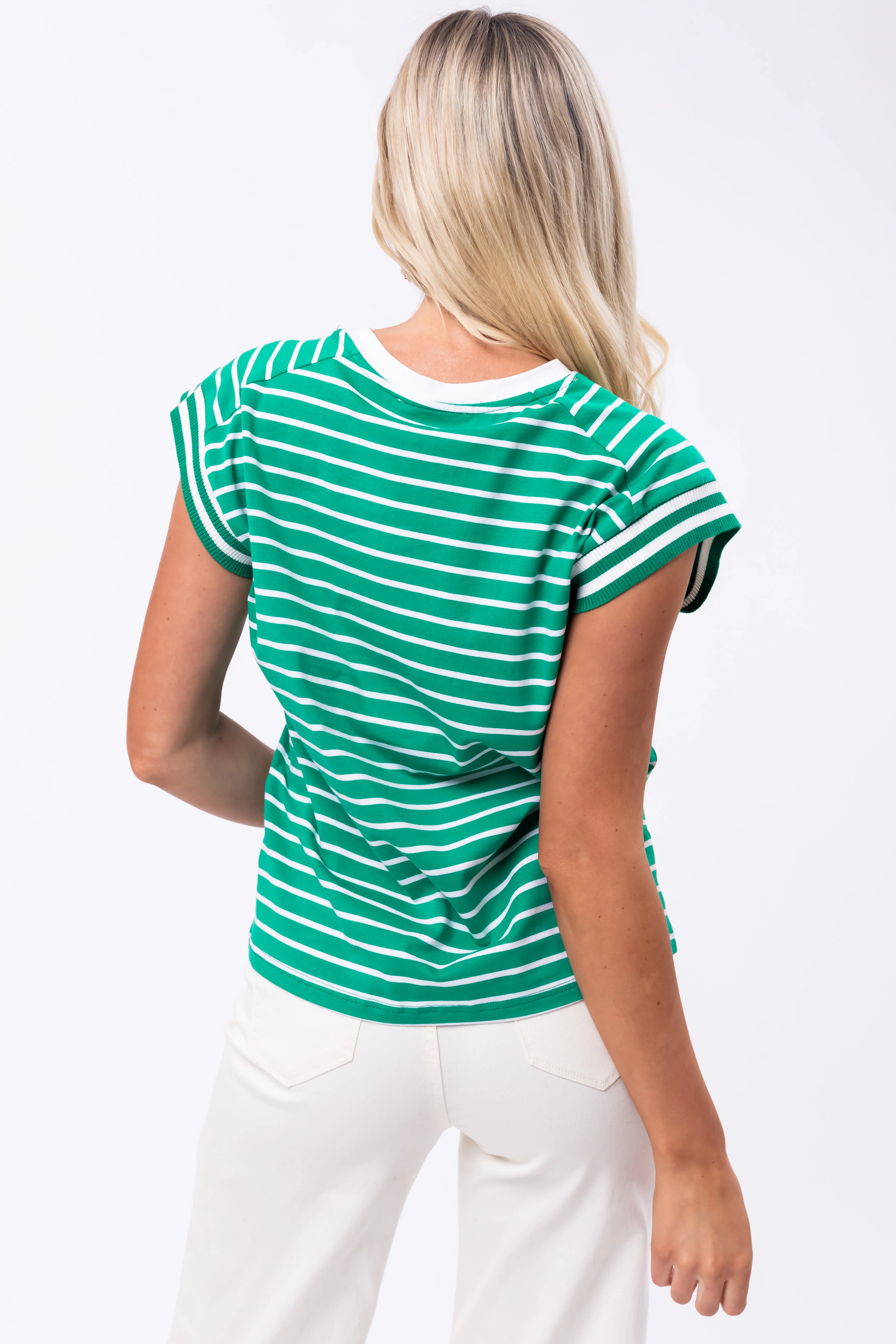 Flying Tomato Kelly Green Striped Cap Sleeve Top - LD SALE
