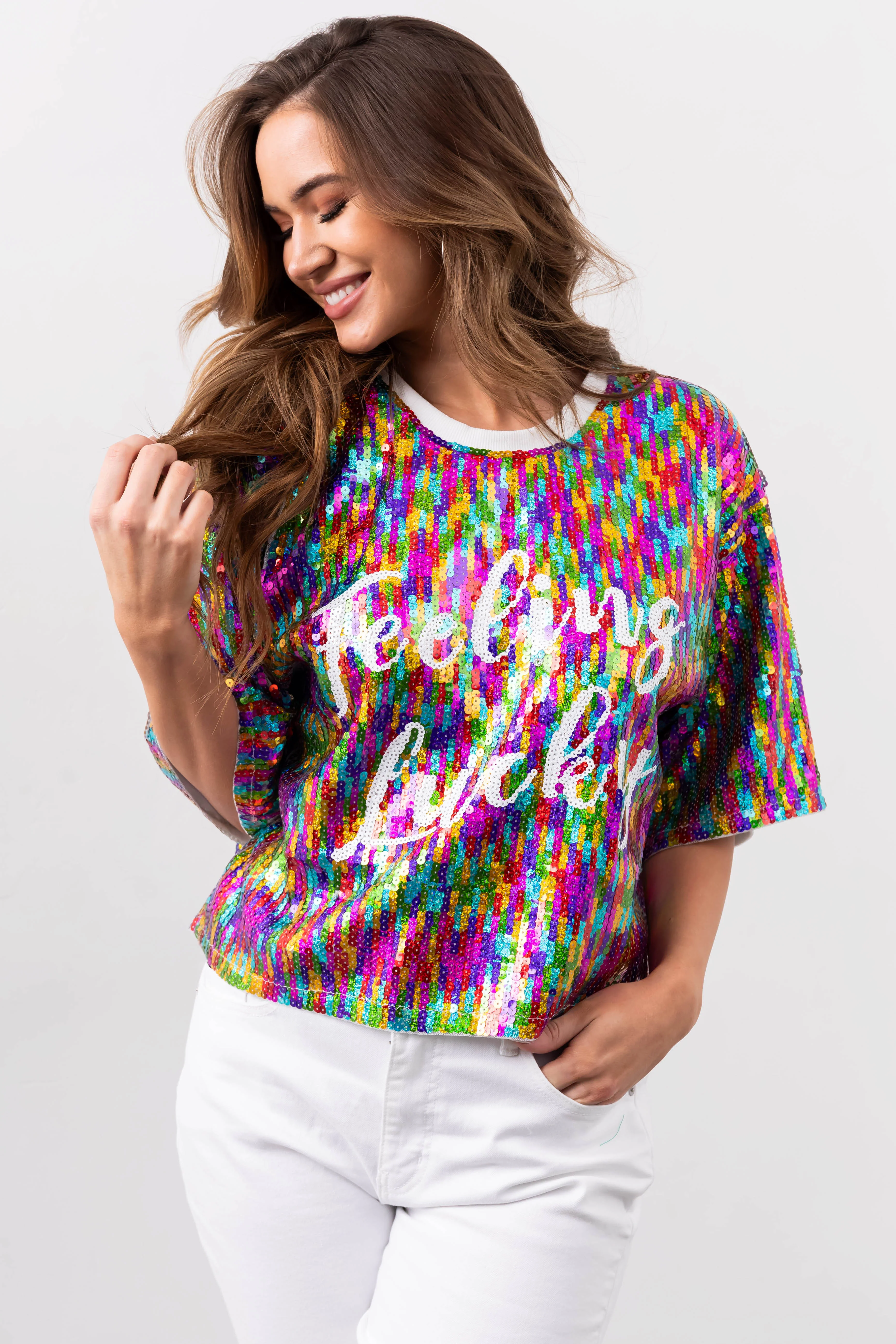 Multicolor 'Feeling Lucky' Sequined Top - LD SALE