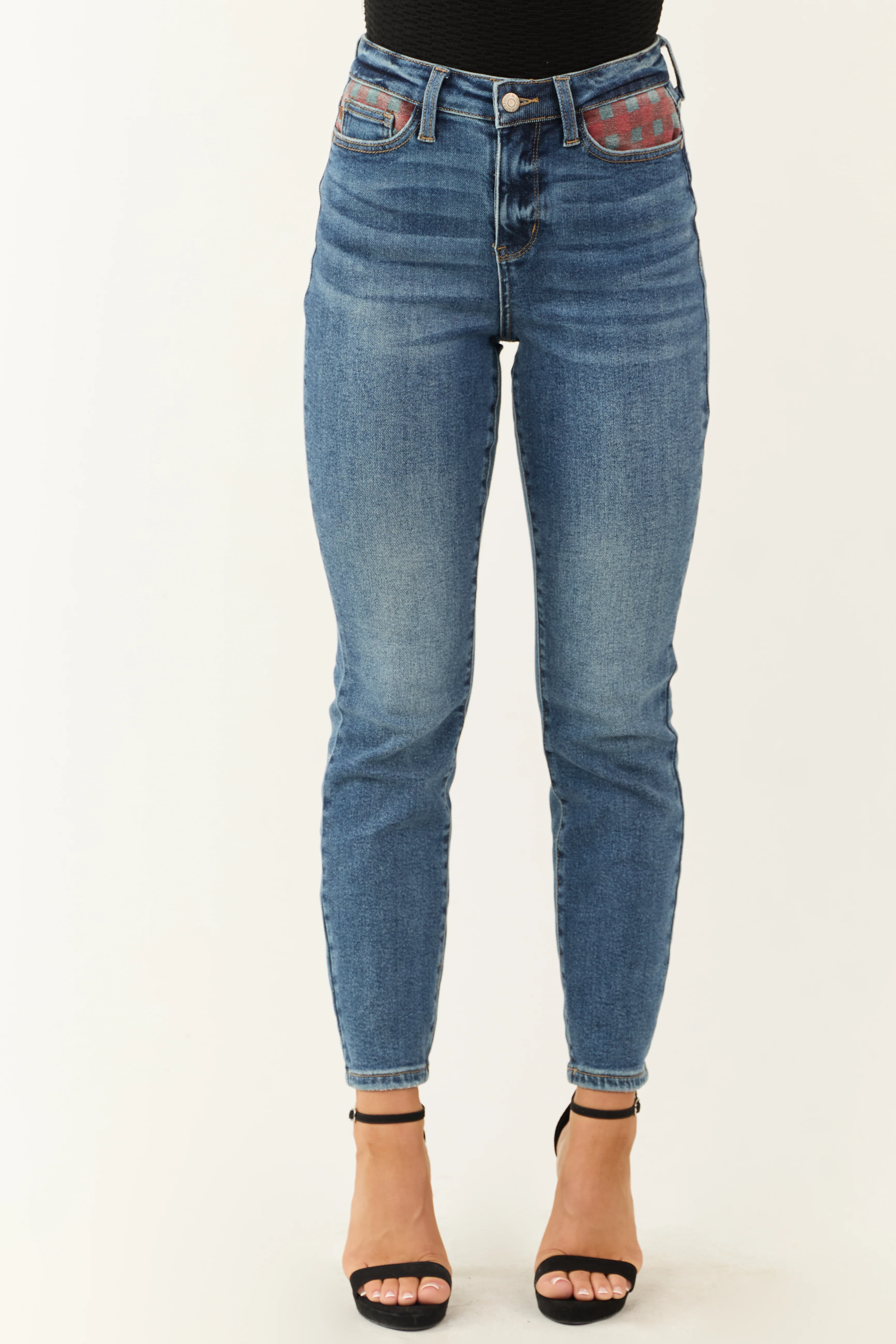 Judy Blue Medium Wash Denim Patch Detail Jeans - LD SALE