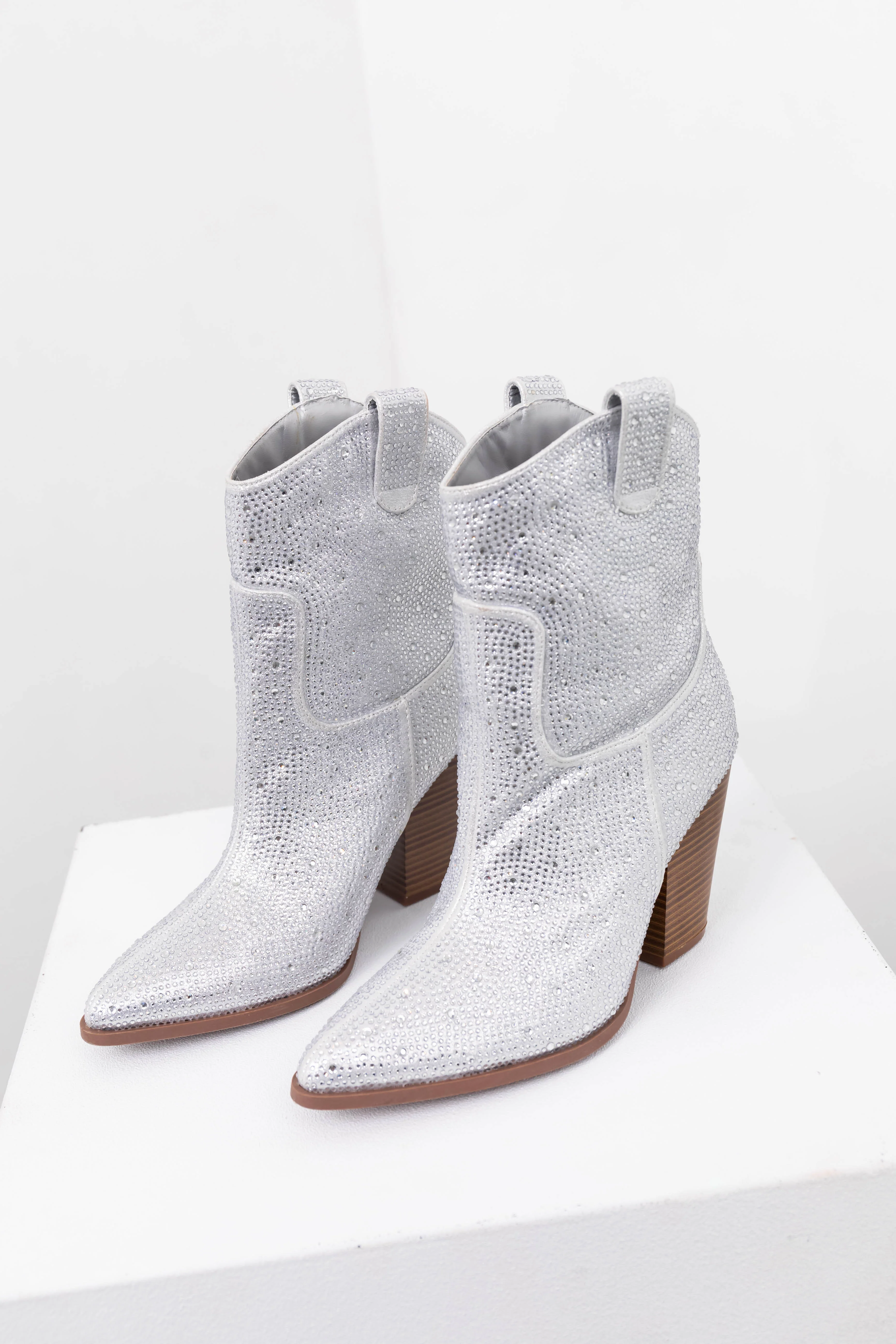 Silver Rhinestone Chunky Western Booties - LD SALE