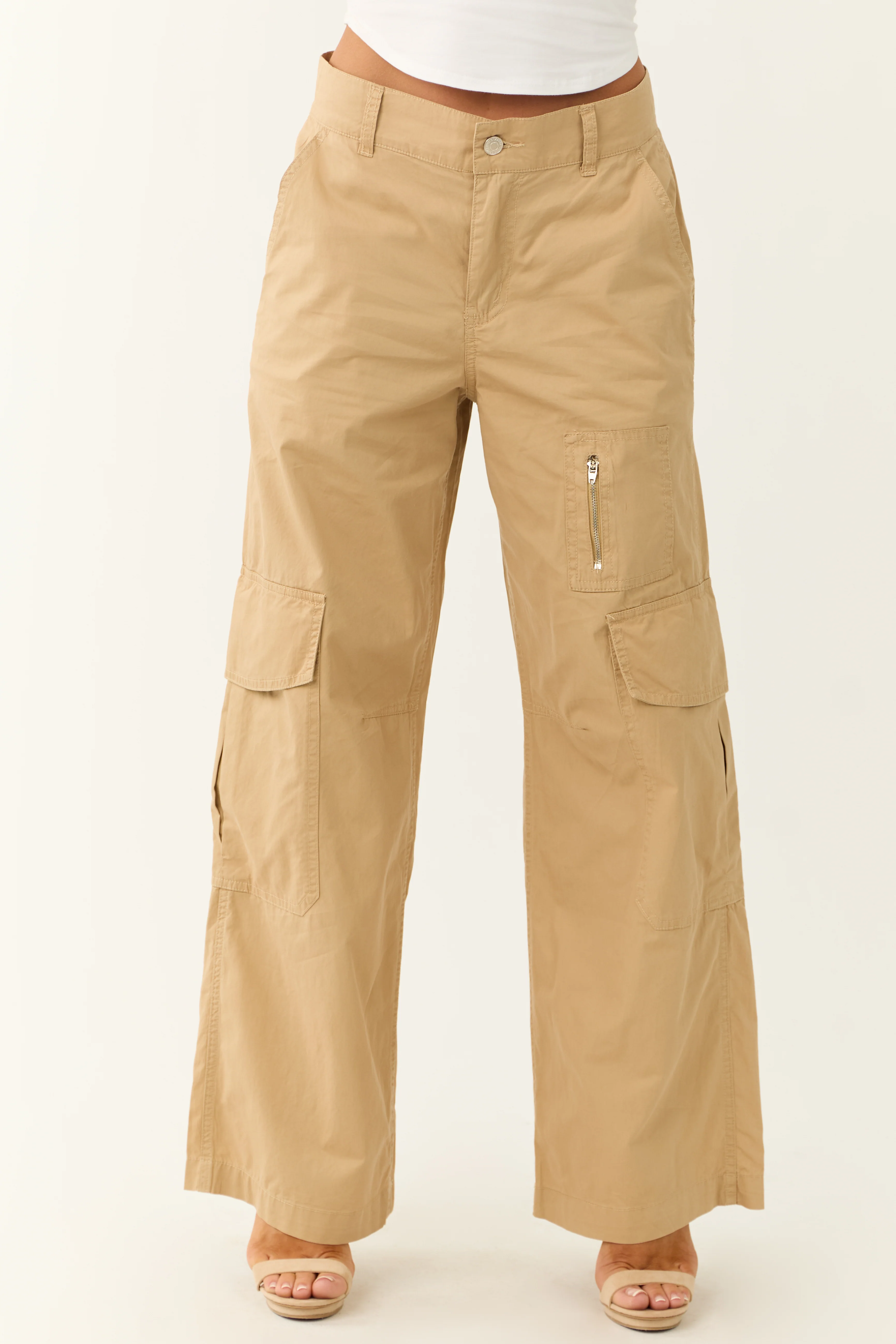 Camel Wide Leg High Rise Cargo Pants - LD SALE