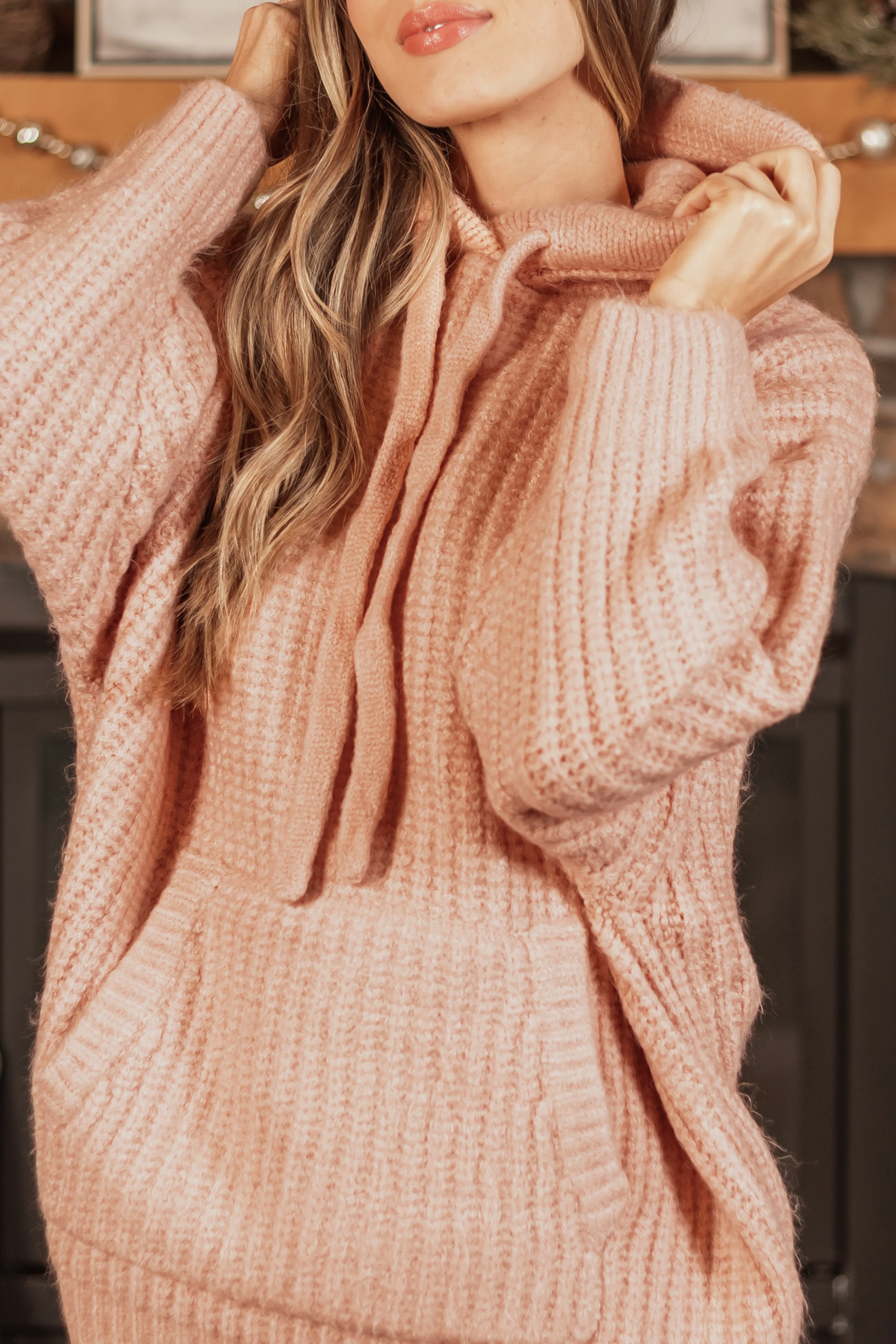 Peach Chunky Soft Knit Oversized Hoodie - LD SALE