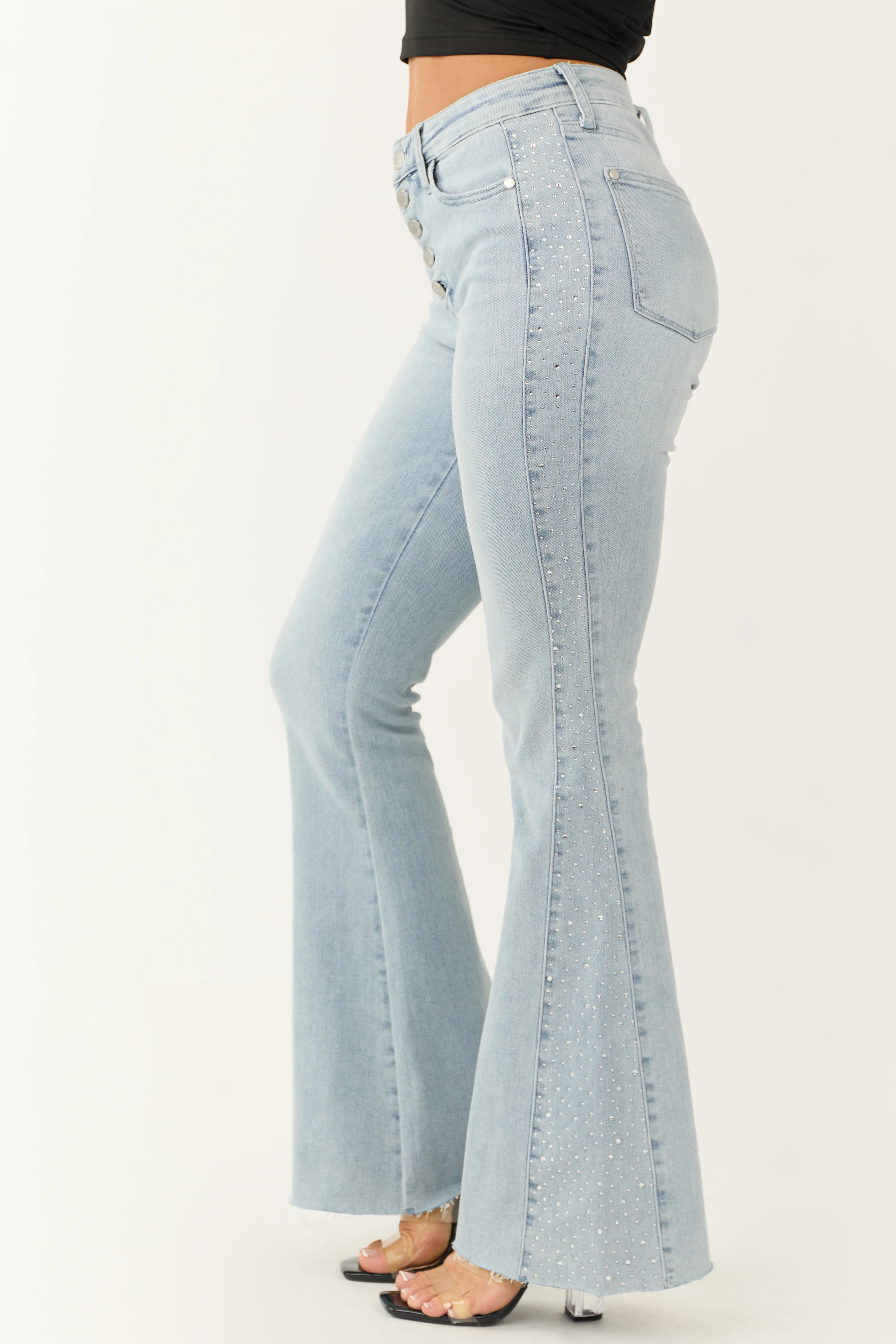 Judy Blue Light Wash Rhinestone Side Flare Jeans - LD SALE