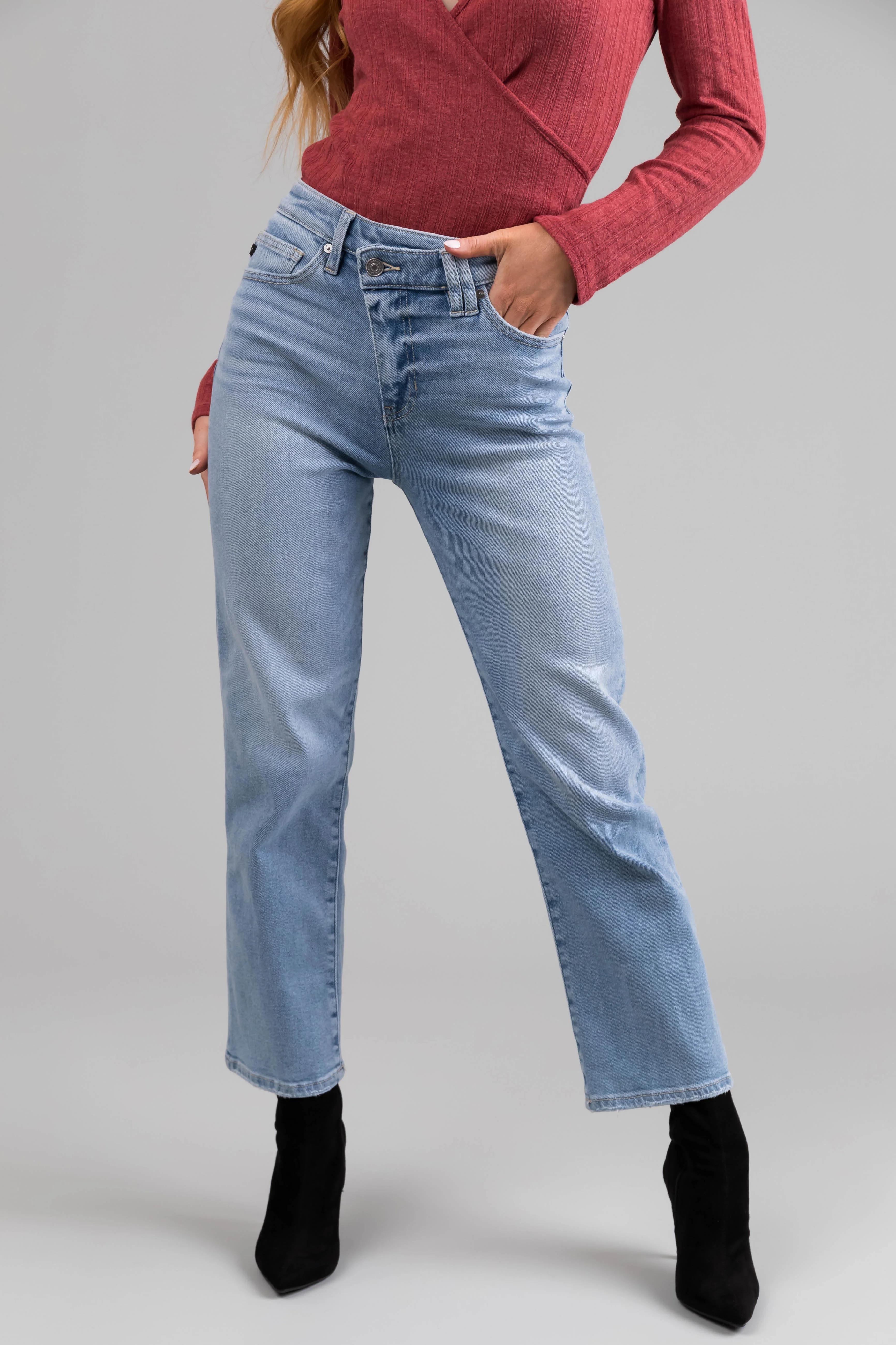 KanCan High Rise 90's Criss Cross Straight Jeans - LD SALE
