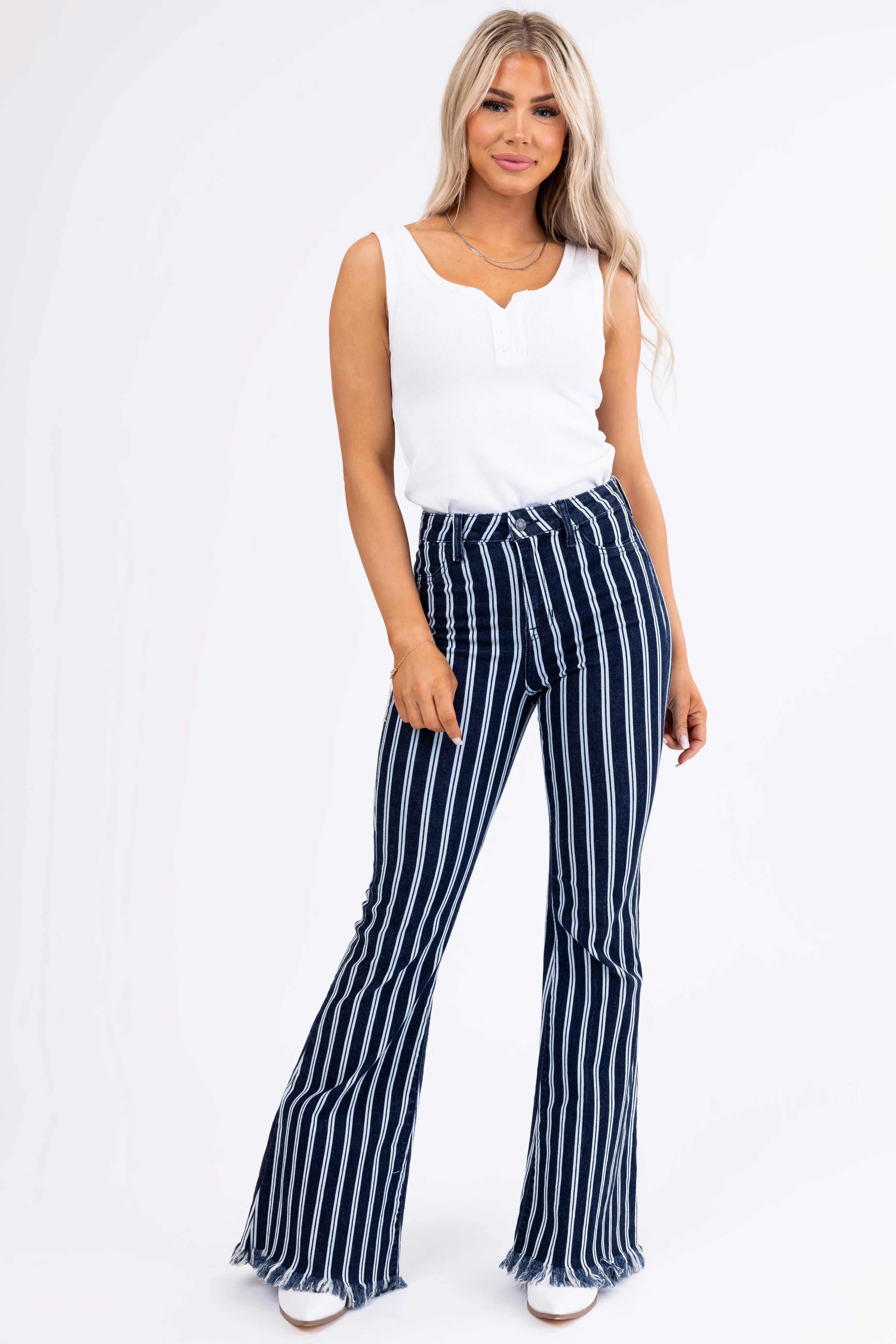 Cello High Rise Striped Super Flare Jeans - LD SALE