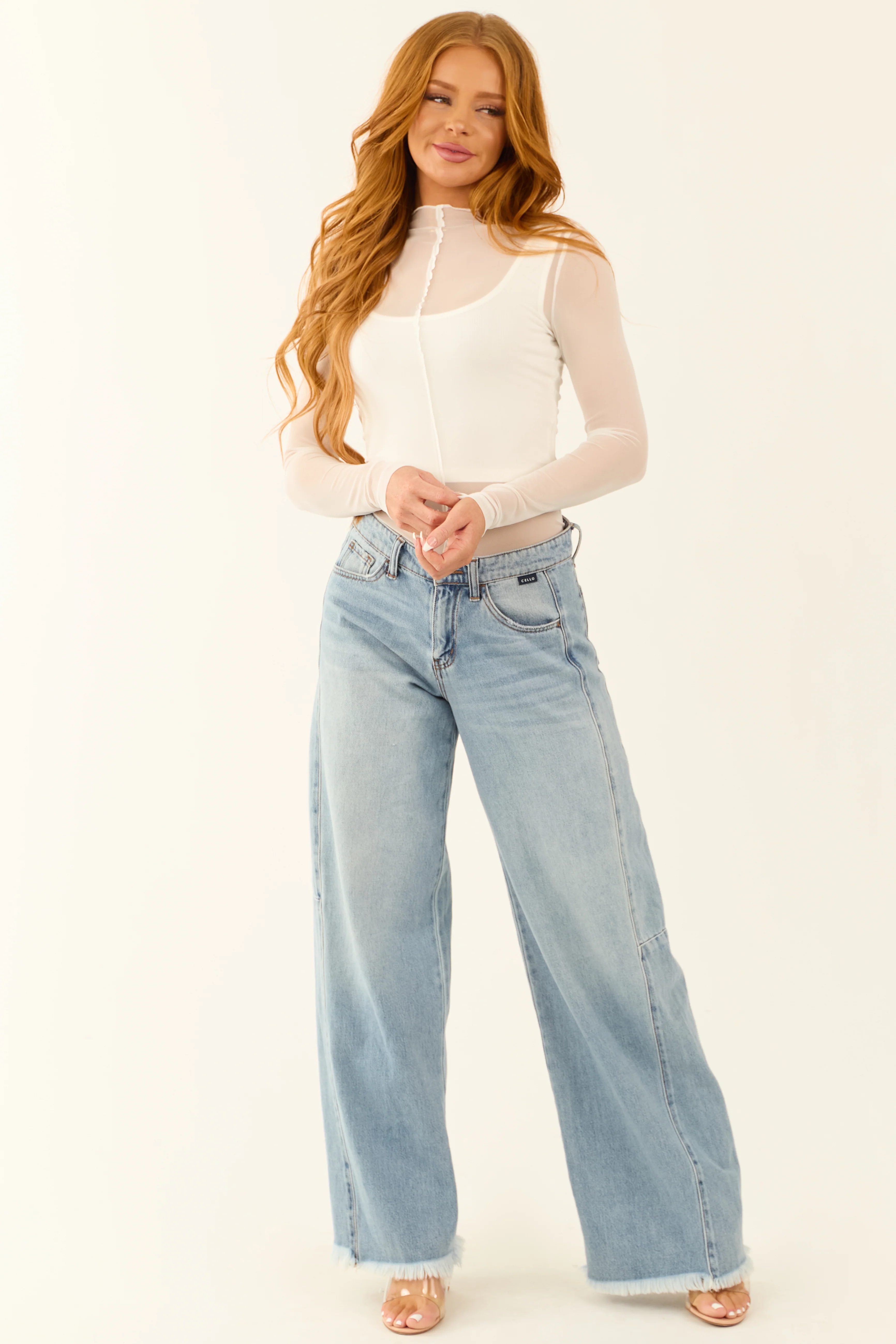 White Ribbed Crop Top with Long Sleeve Overlay - LD SALE