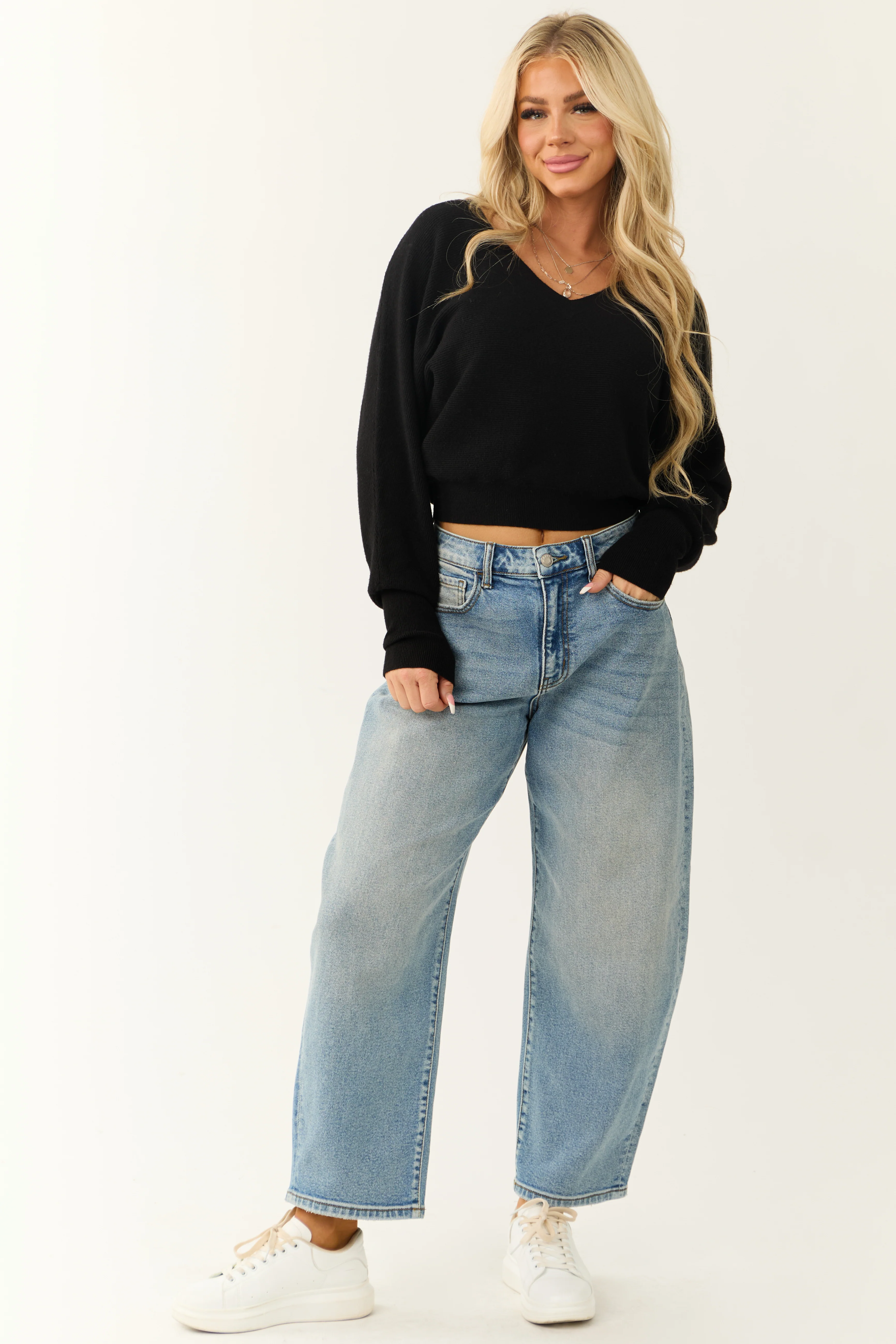 Cello Medium Wash High Rise Barrel Jeans - LD SALE