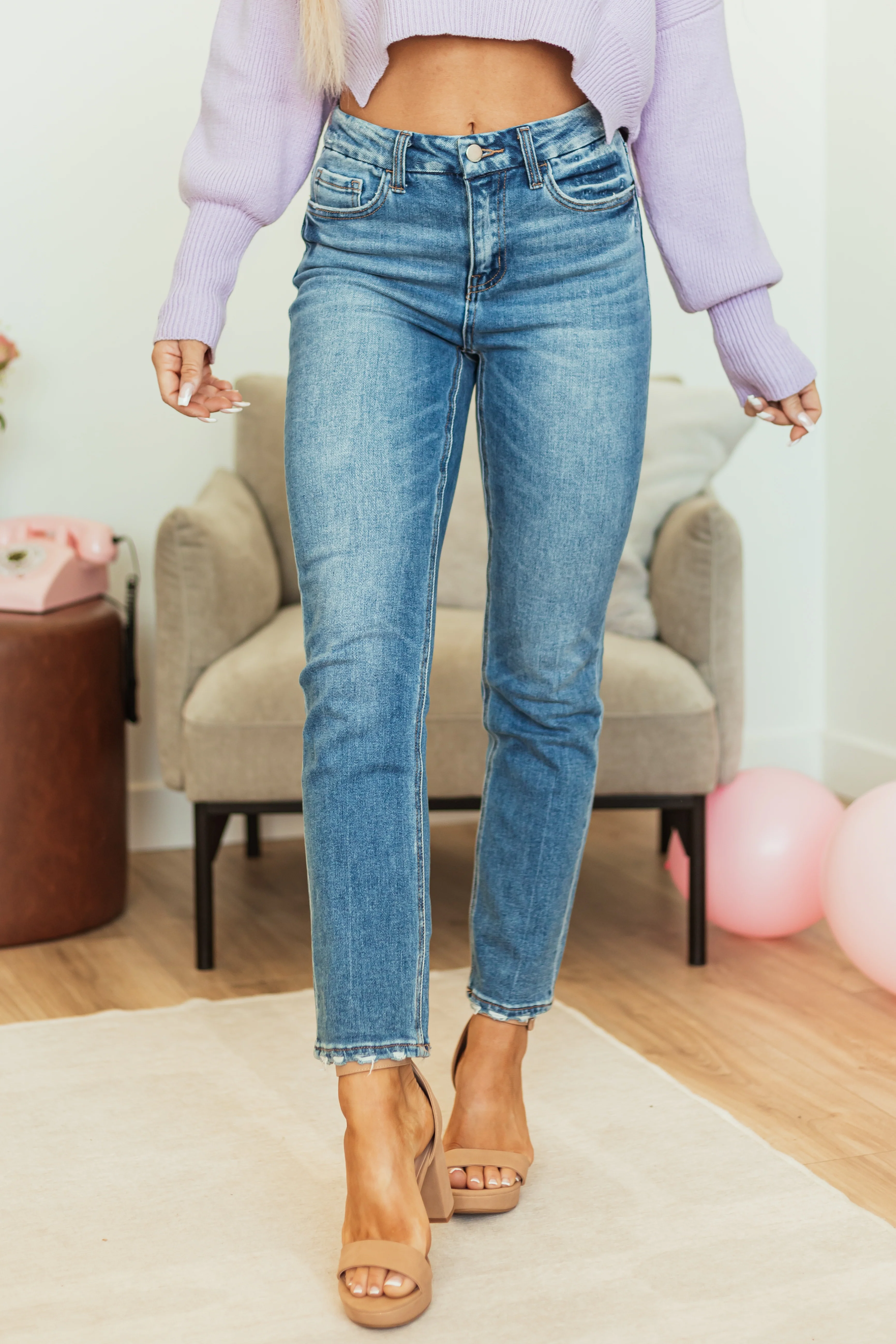 Flying Monkey Medium Wash High Rise Slim Straight Jeans - LD SALE