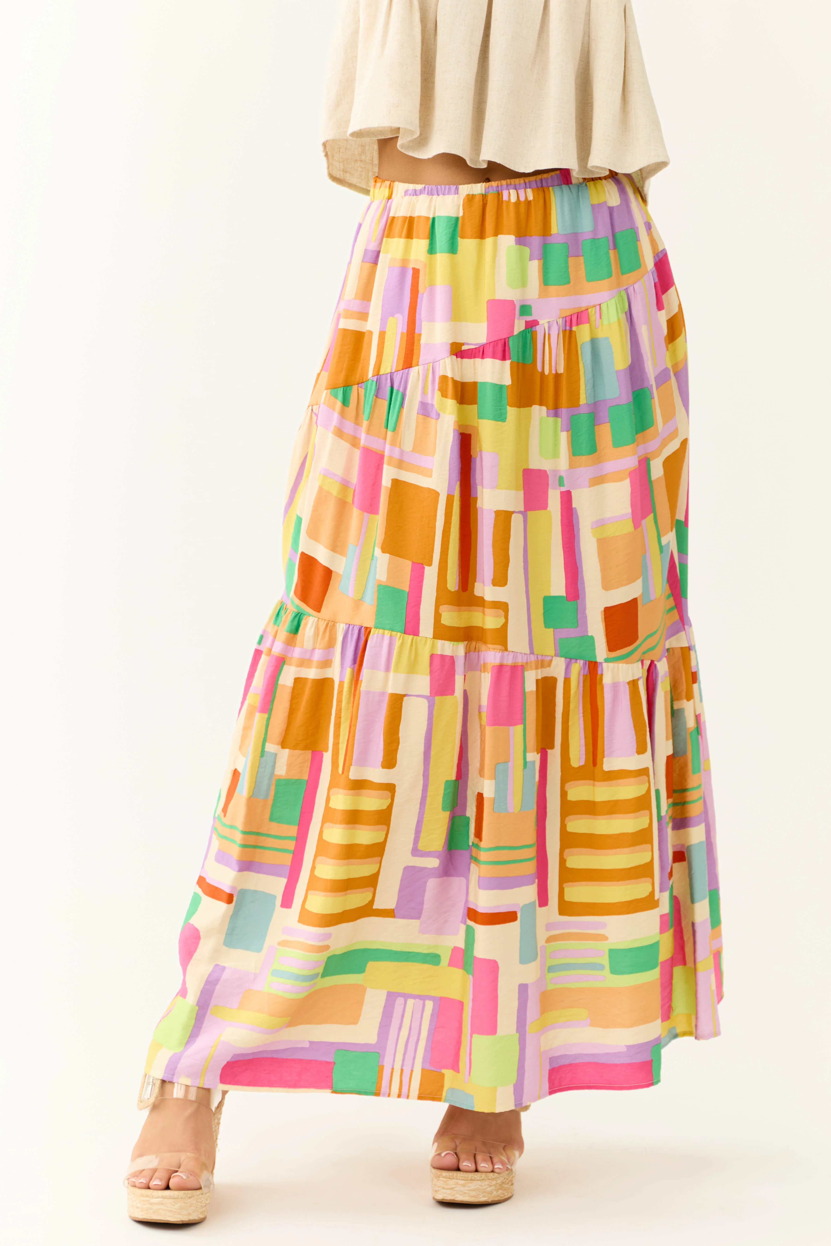 Cream Multicolor Geo Print Maxi Skirt - LD SALE