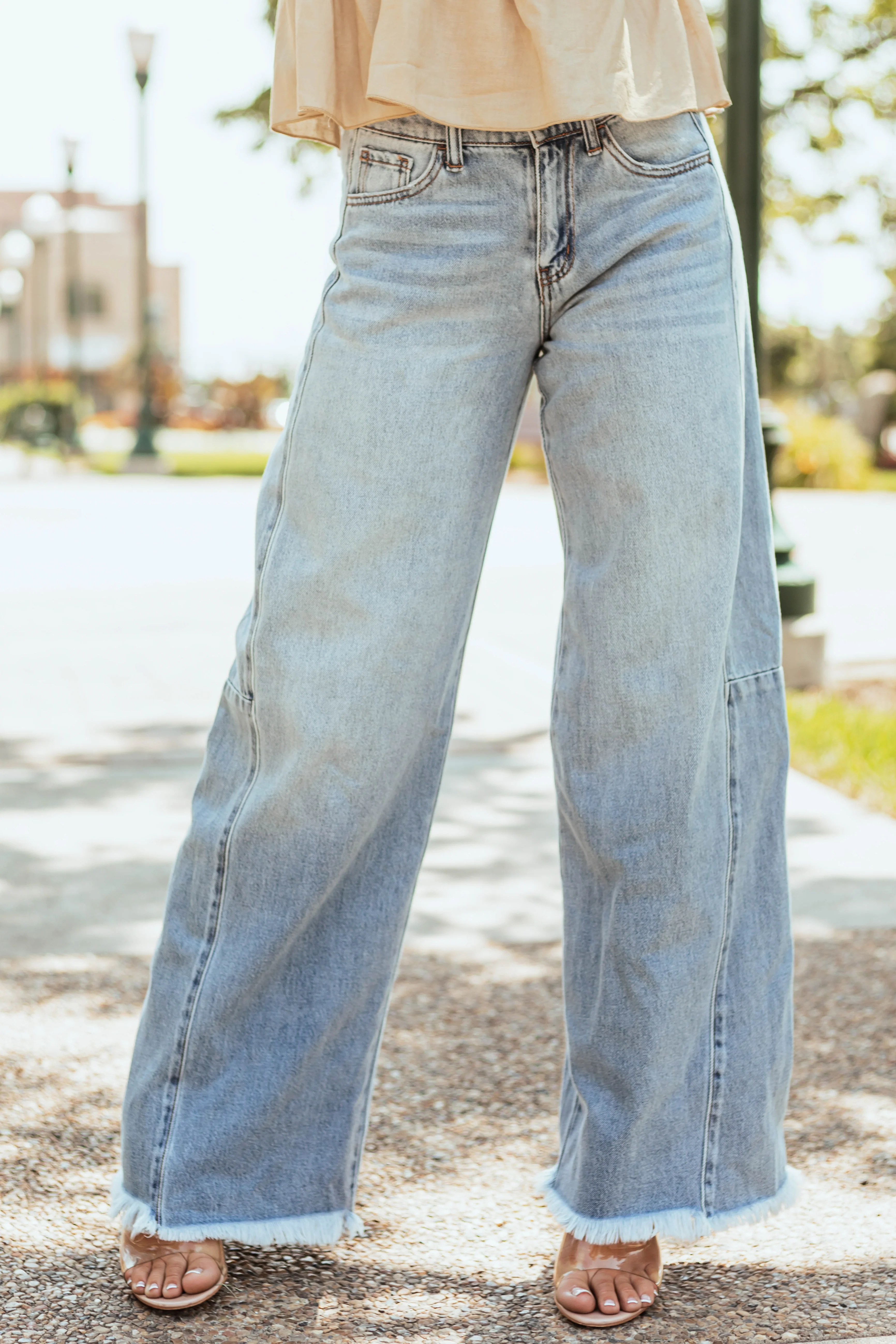 Cello Medium Wash Denim Mid Rise Wide Leg Jeans - LD SALE