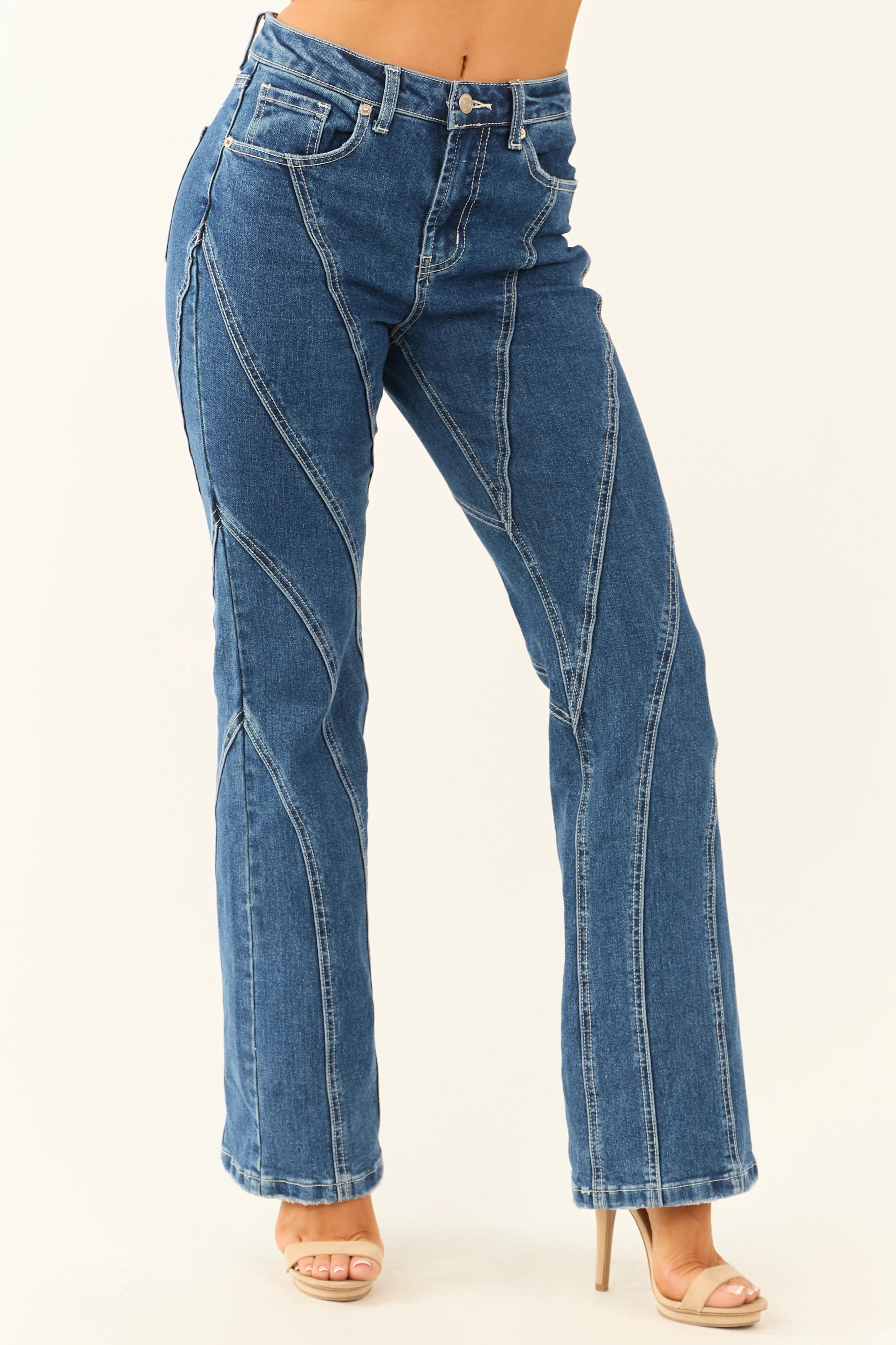 Dark Wash Contrast Stitching Bootcut Jeans - LD SALE