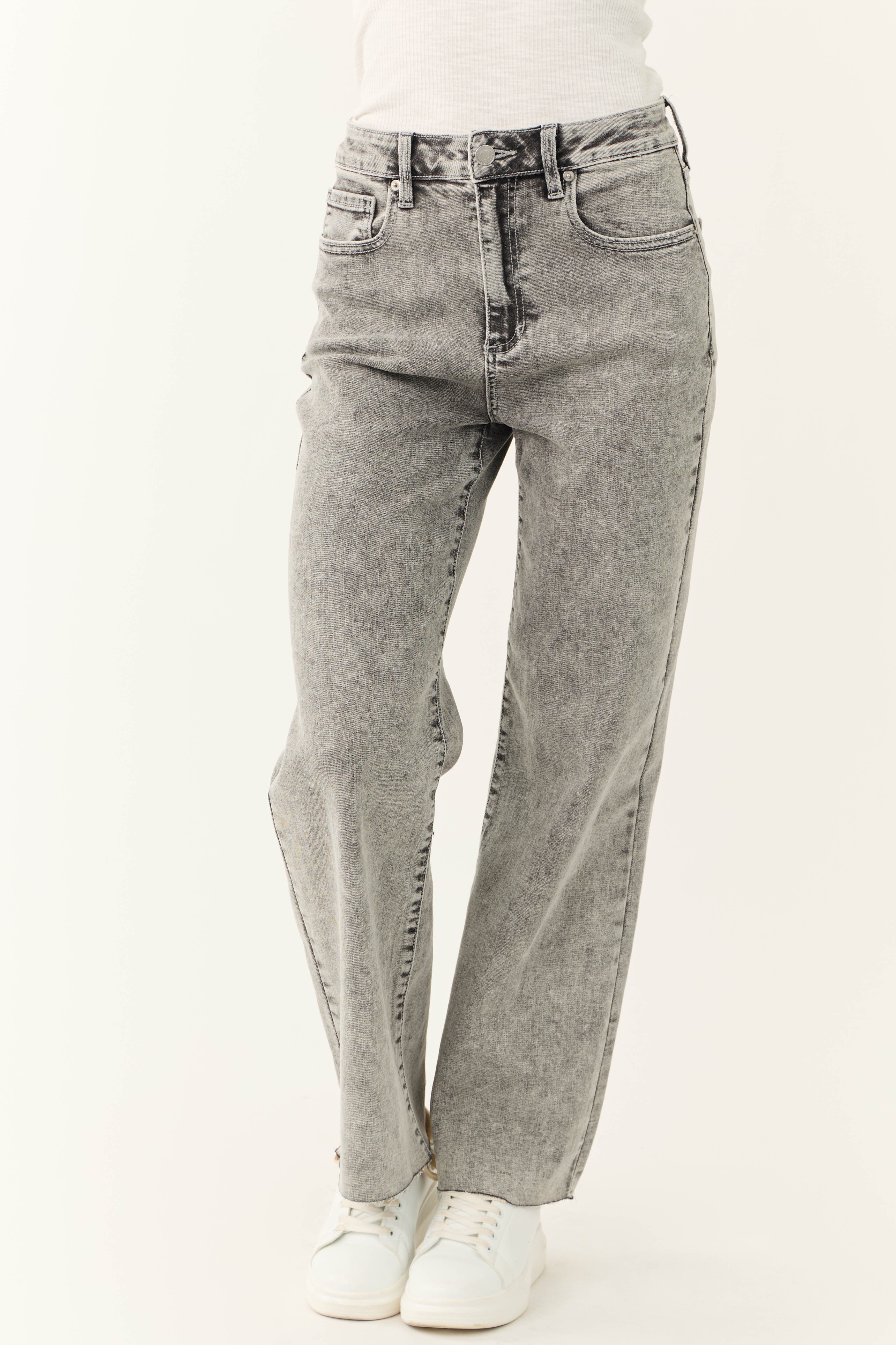 Sneak Peek Light Grey Acid Wash Wide Leg Jeans - LD SALE