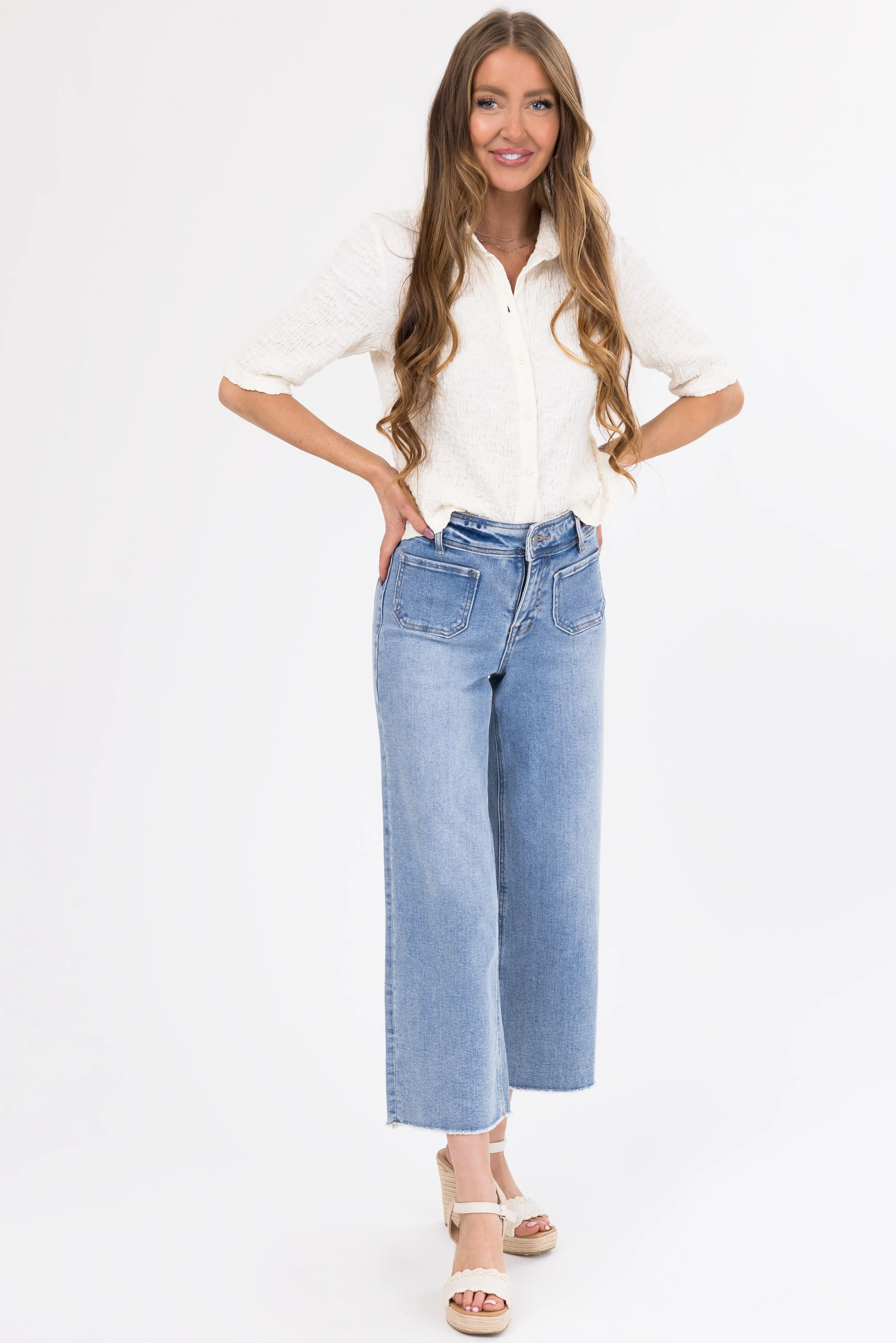 Mica Denim Light Wash Wide Leg Cropped Jeans - LD SALE