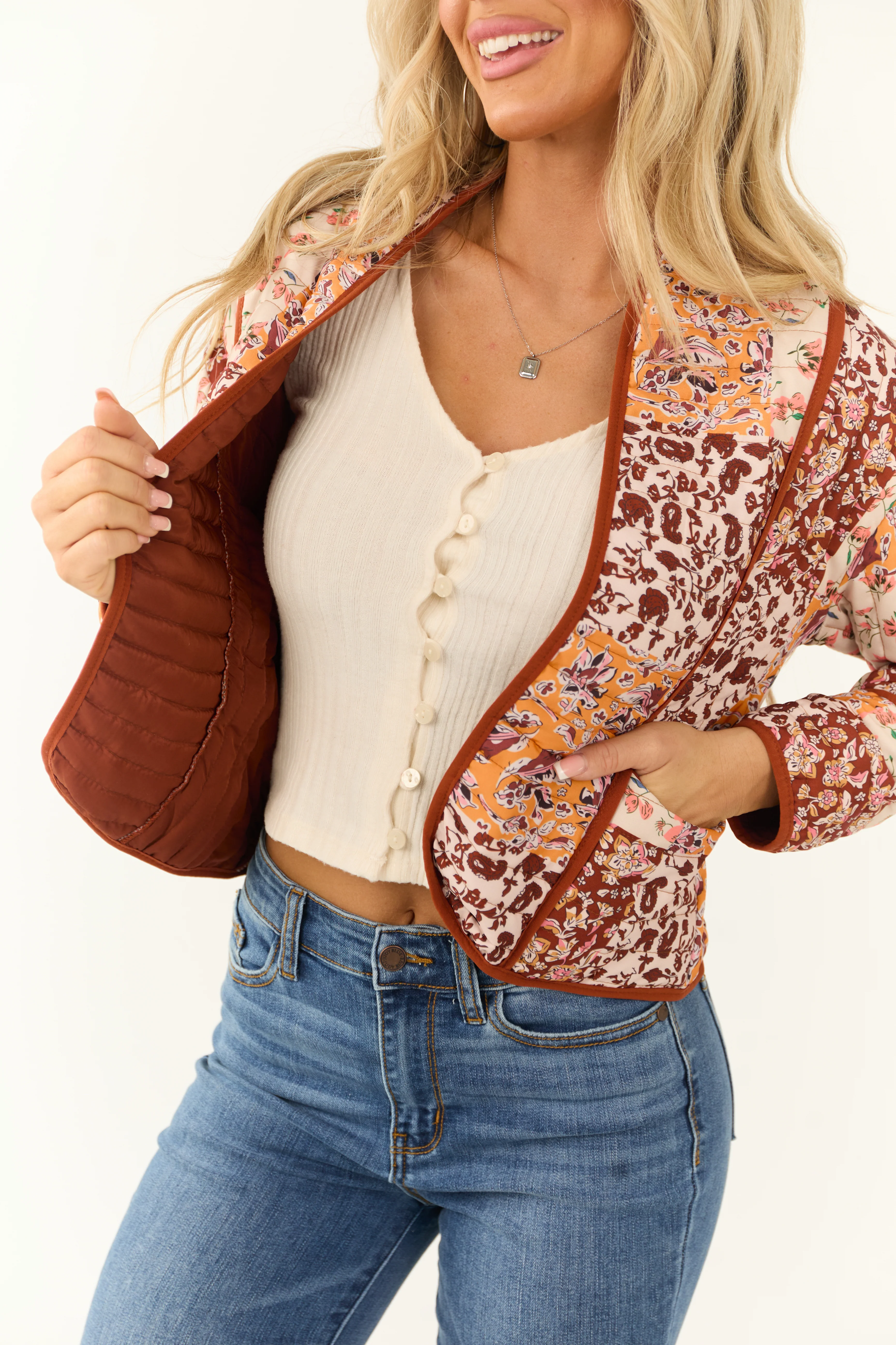 Cinnamon Floral Multiprint Quilted Jacket - LD SALE