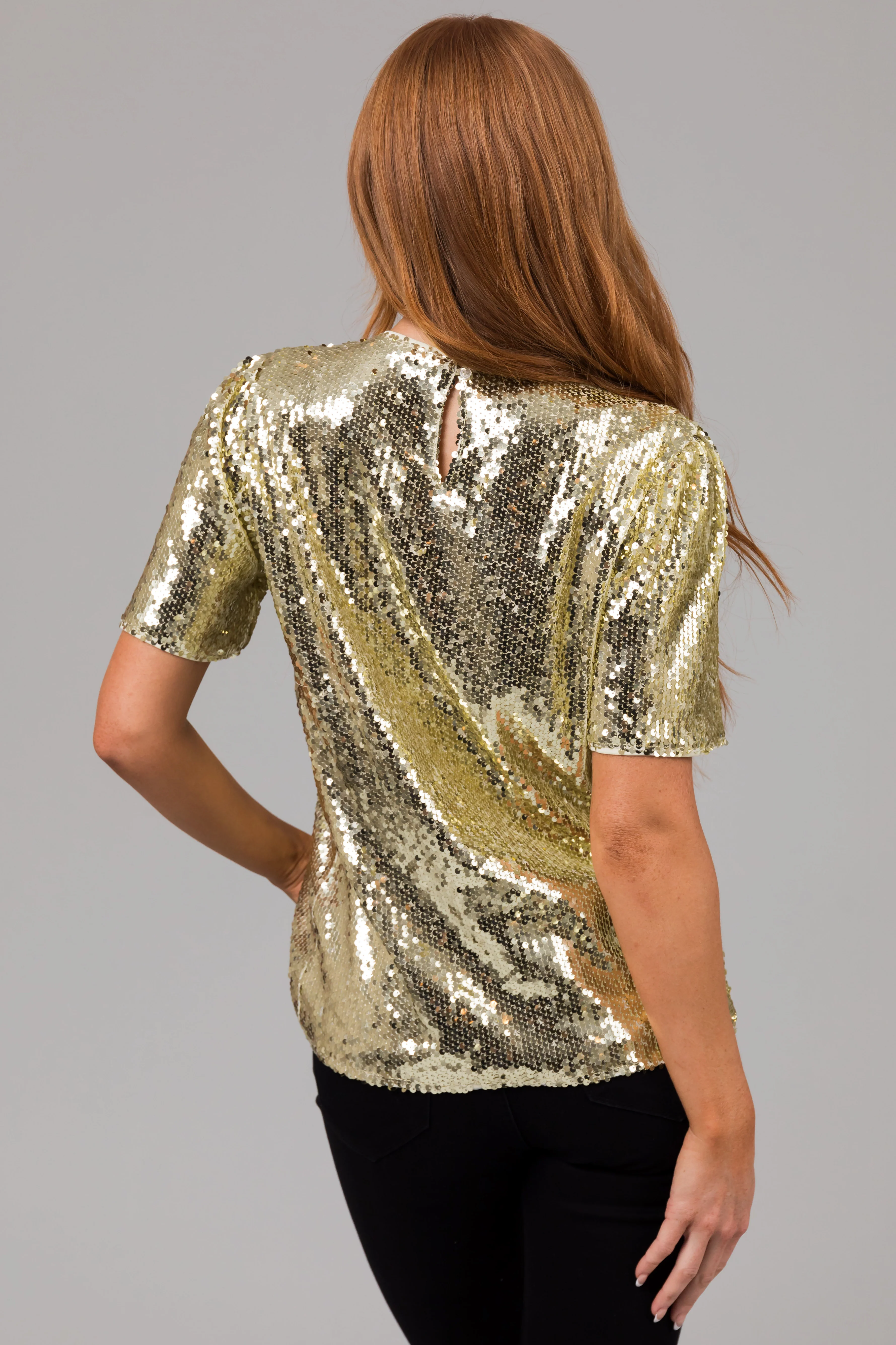 Gold Short Sleeve Sequined Top - LD SALE