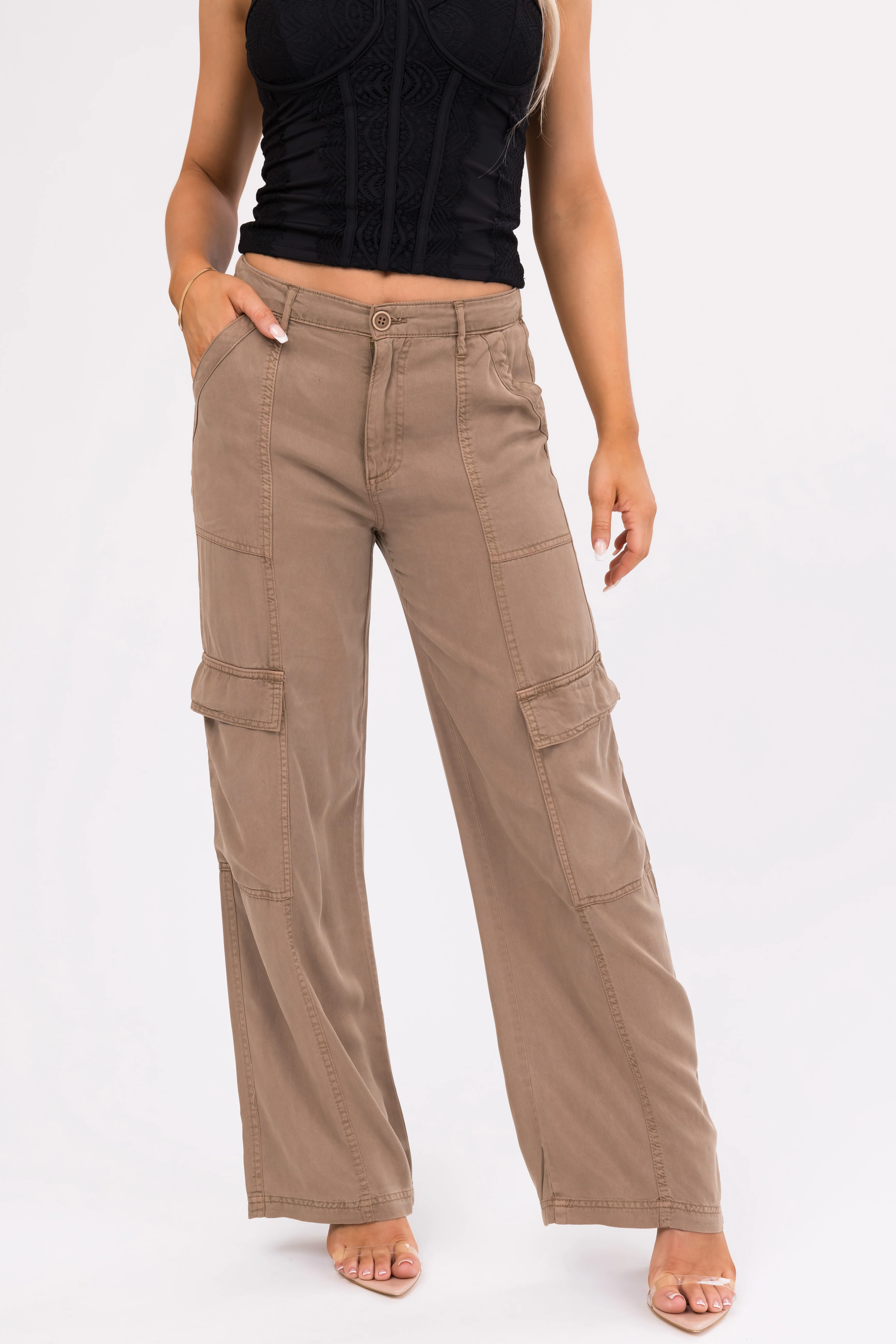 Risen Peanut Wide Leg Tencel Cargo Pants - LD SALE