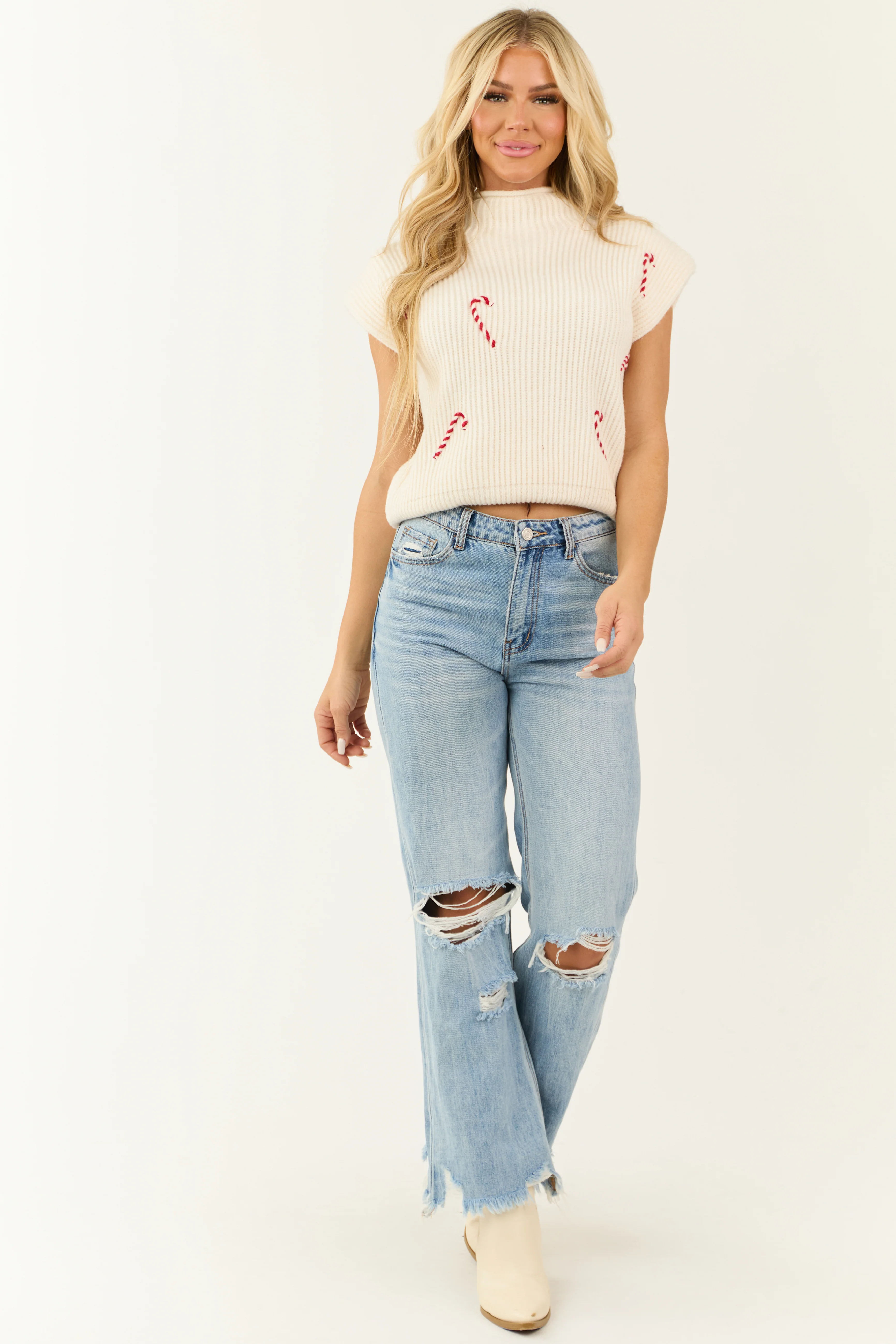 Champagne Candy Cane Knit Sweater Top - LD SALE