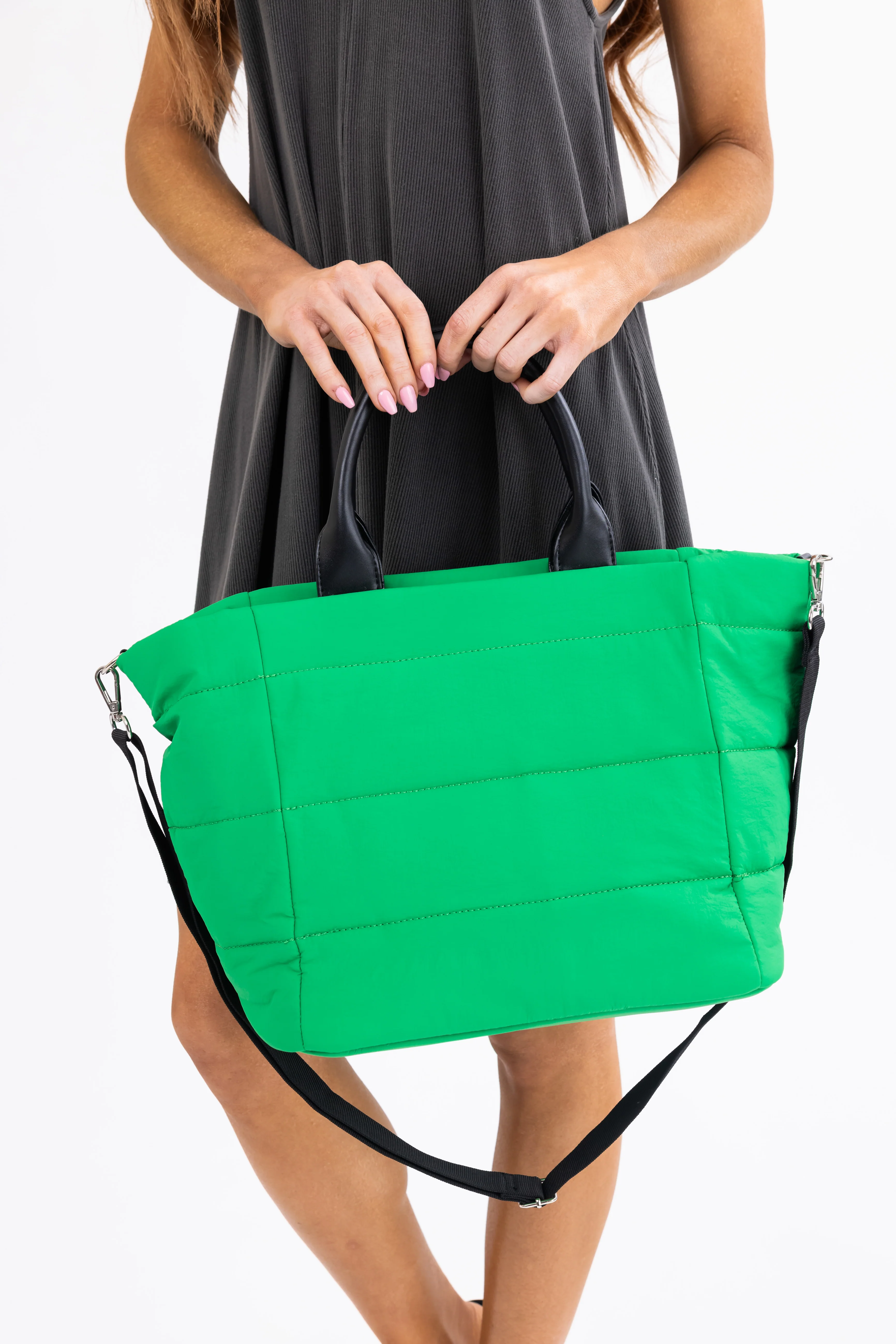 Neon Jade Faux Leather Handled Nylon Tote Bag - LD SALE