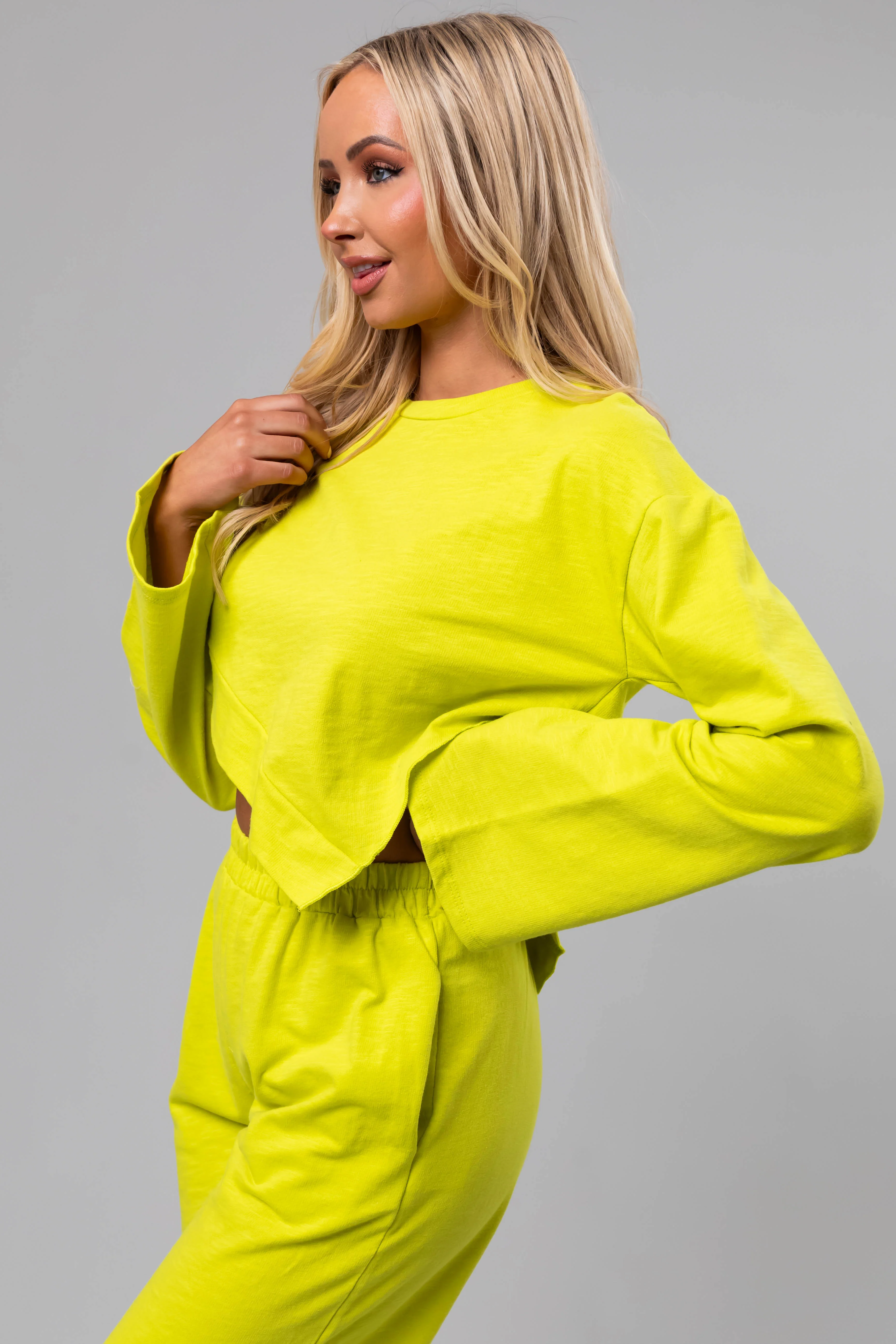 Lime Long Sleeve Top and Wide Leg Pants Set - LD SALE