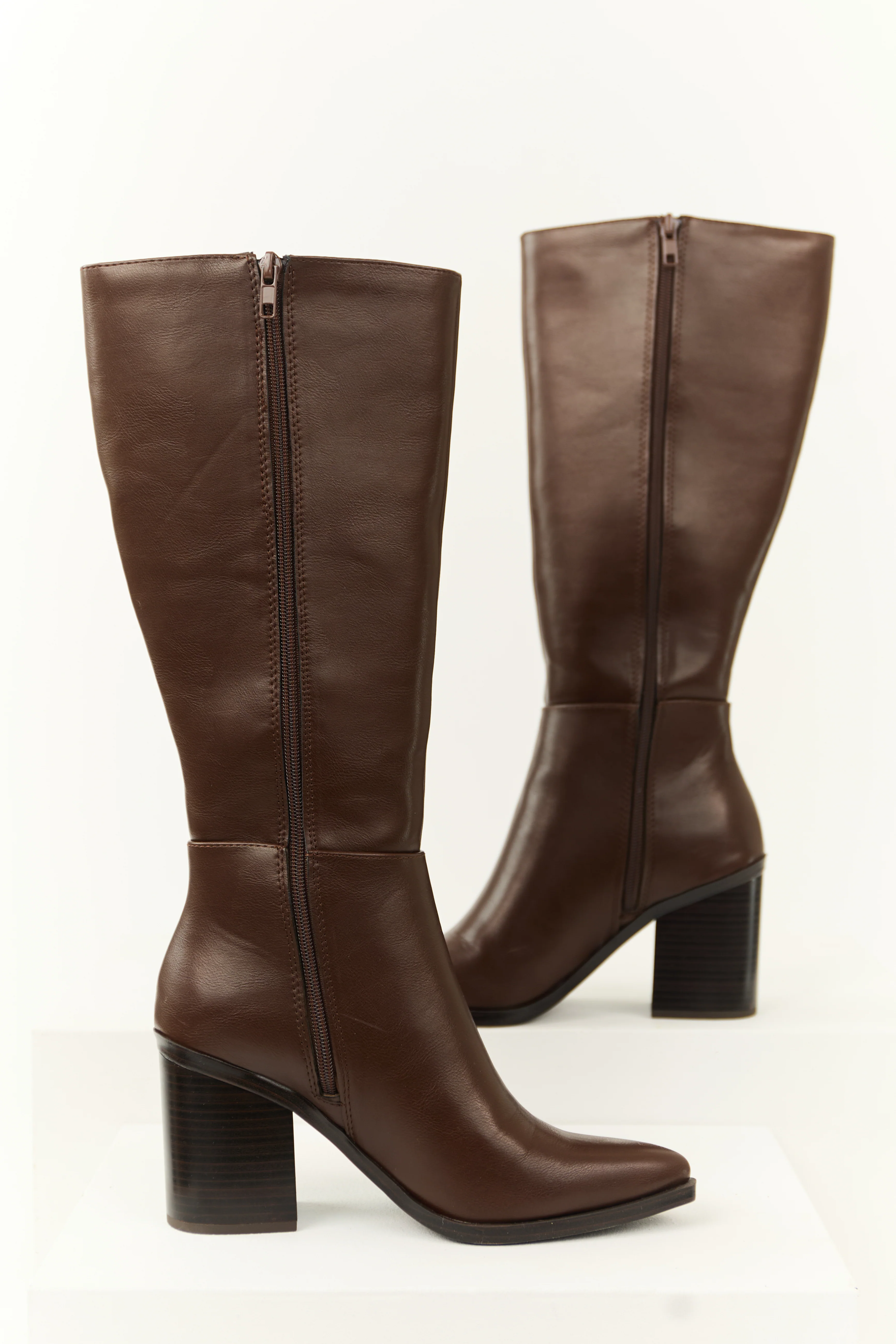 Chocolate Faux Leather Pointed Toe Boots - LD SALE