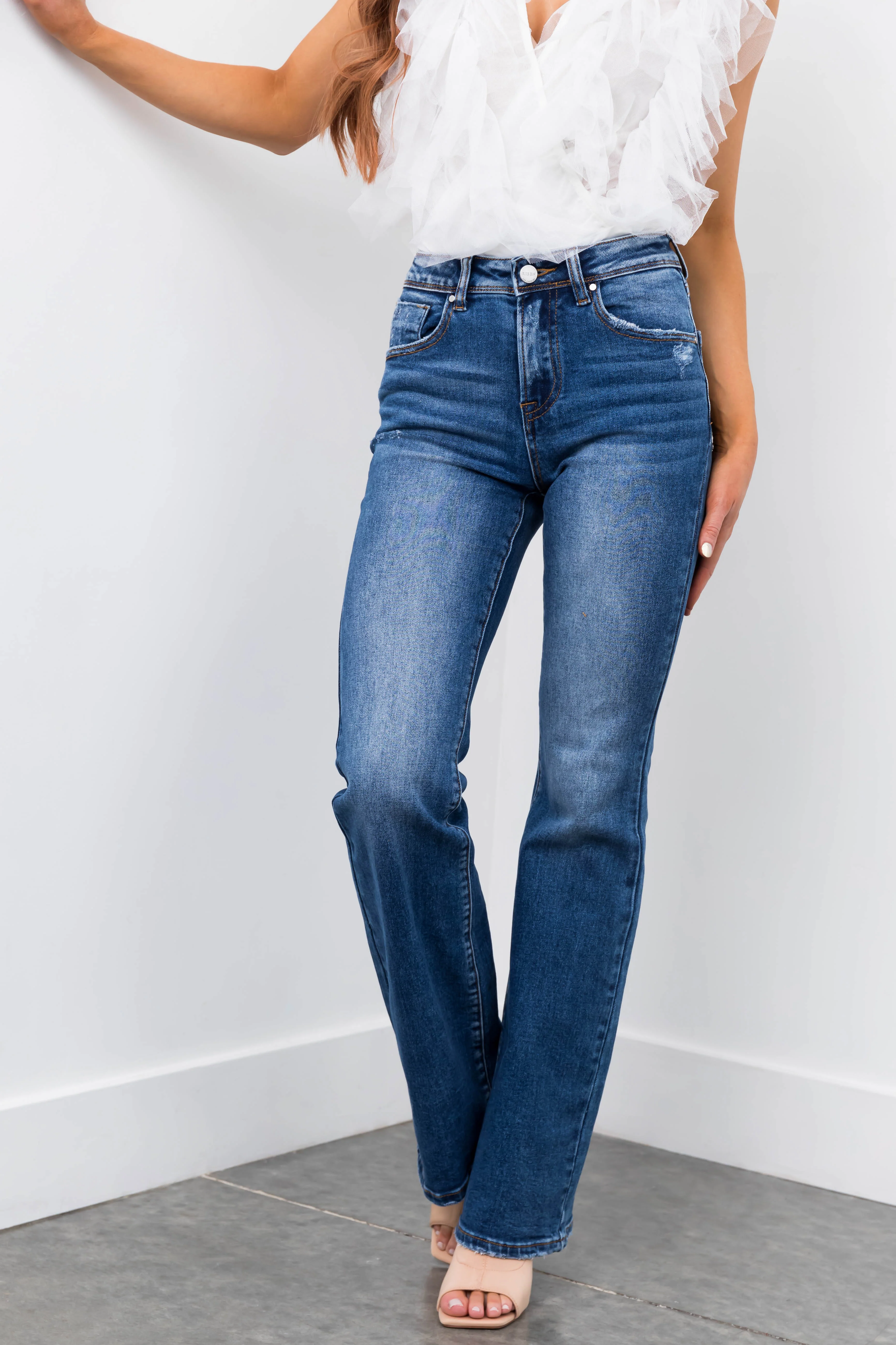 Risen Medium Wash Mid Rise Bootcut Jeans - LD SALE
